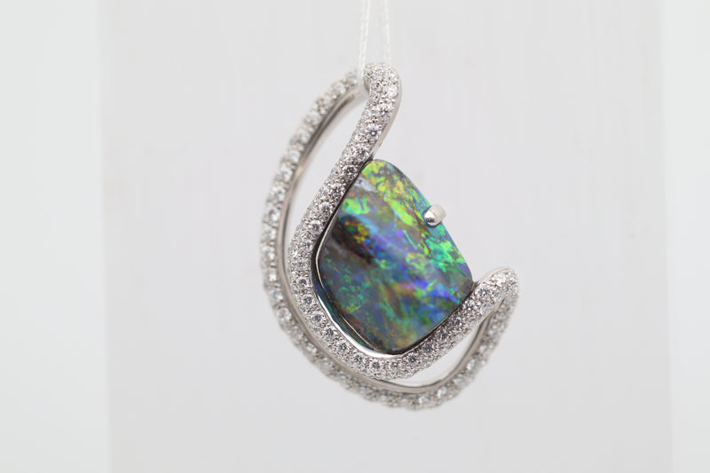Australian Boulder Opal Diamond Gold Pendant