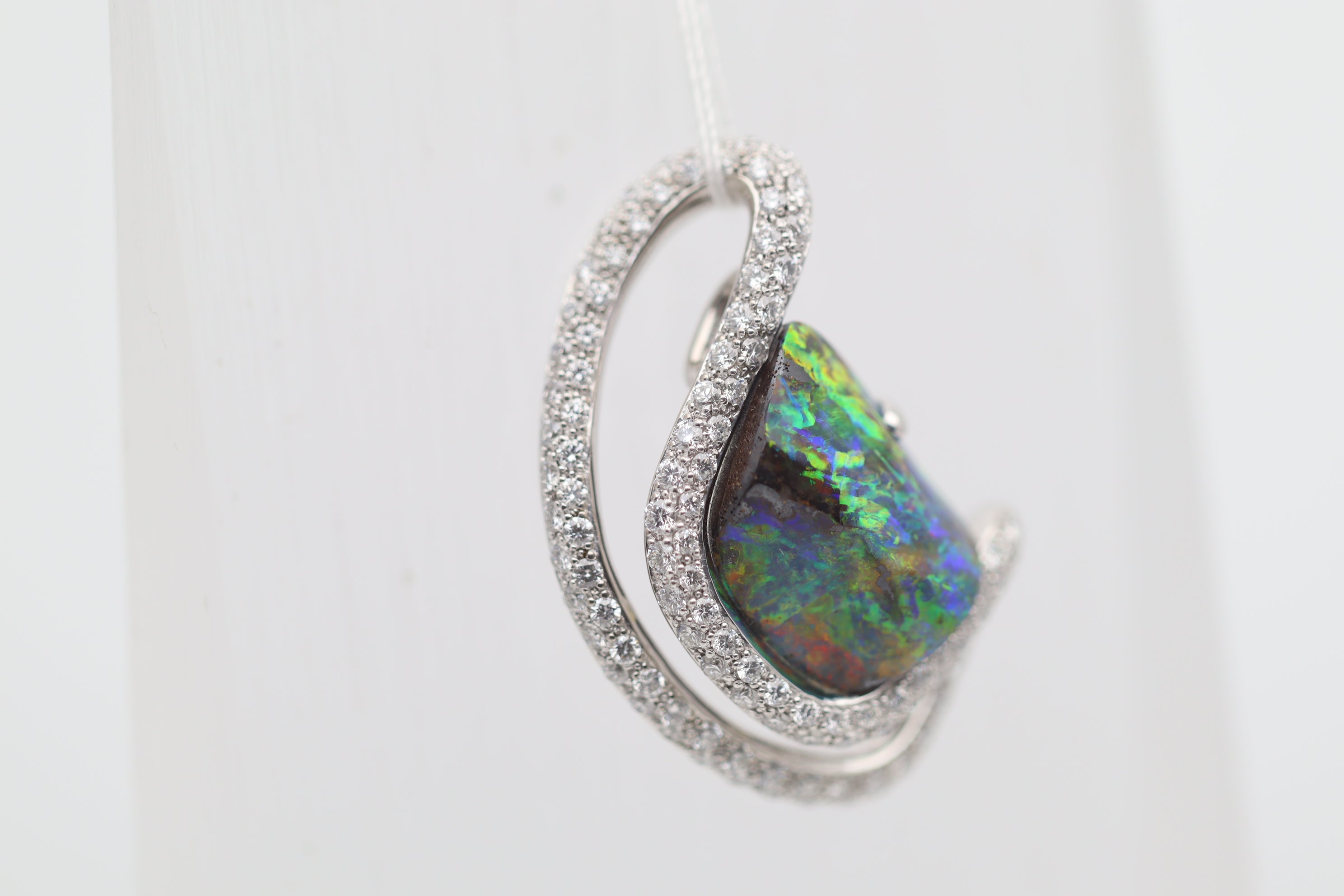 Australian Boulder Opal Diamond Gold Pendant