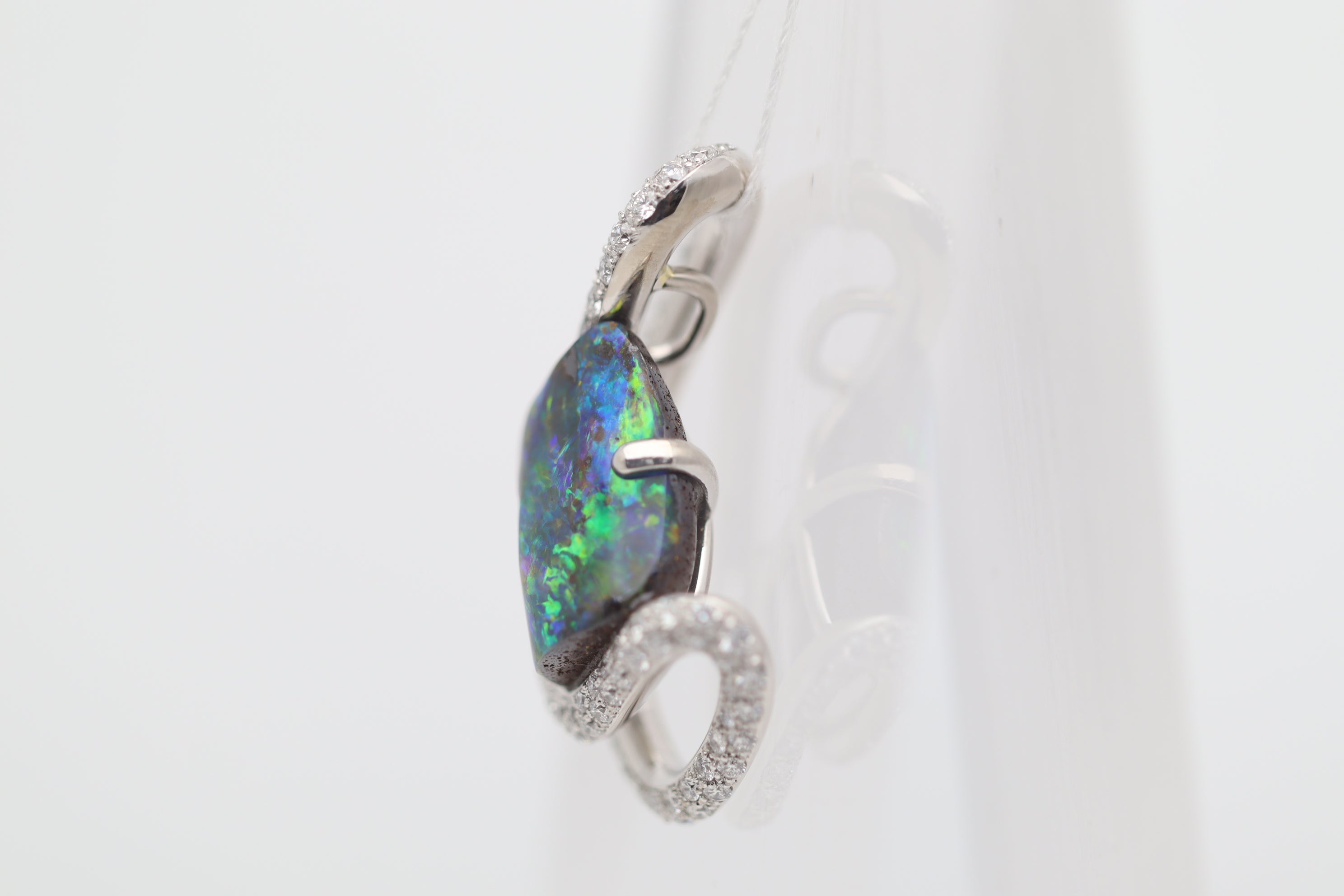 Australian Boulder Opal Diamond Gold Pendant