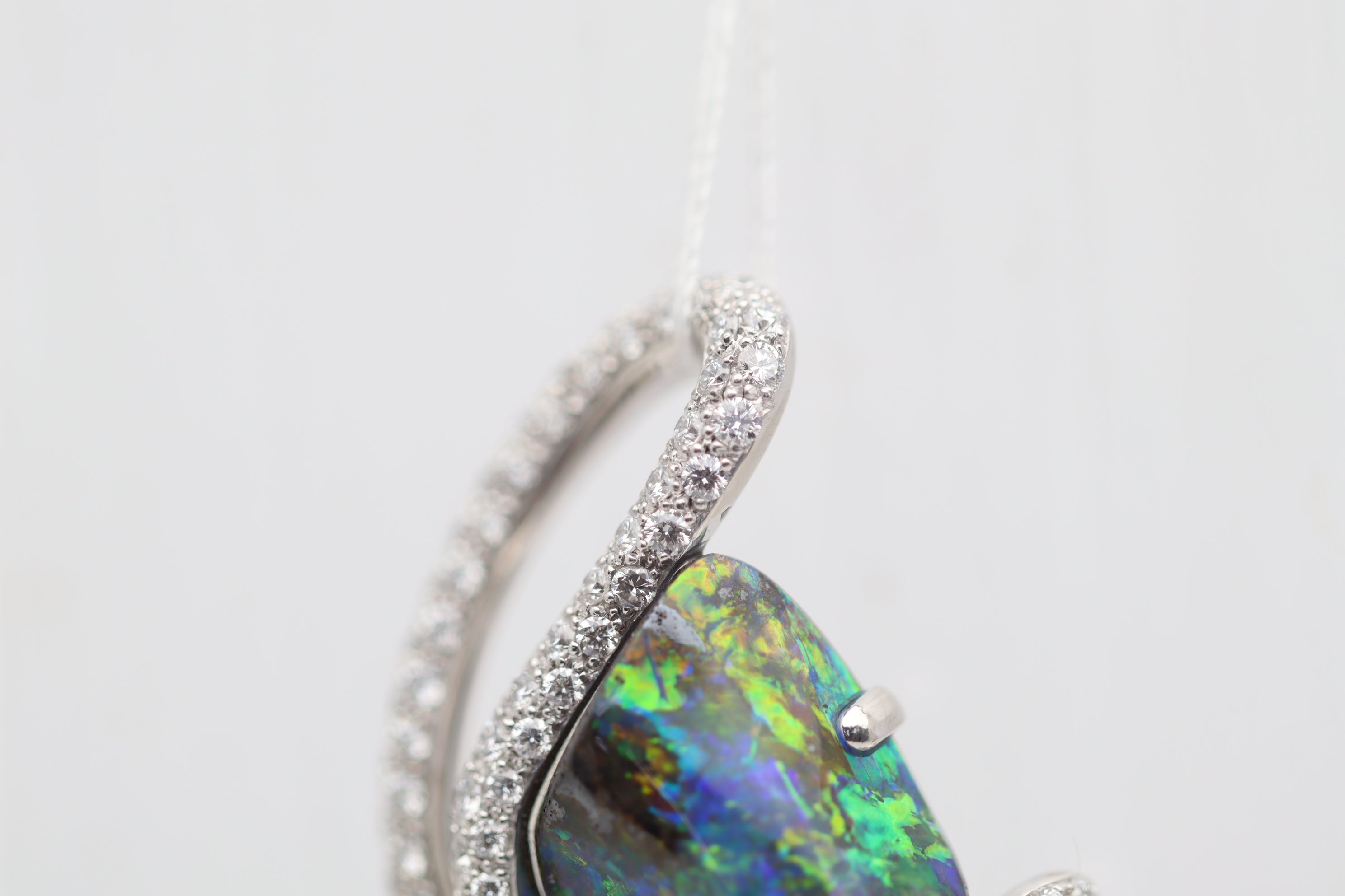 Australian Boulder Opal Diamond Gold Pendant