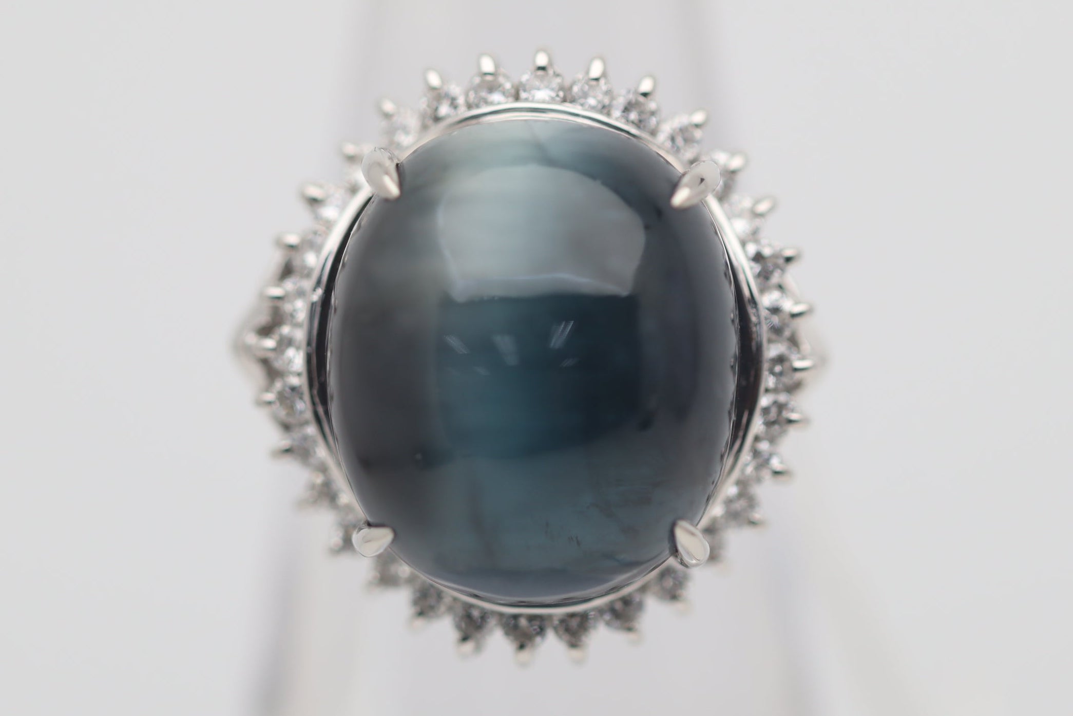 Cats Eye Indicolite Tourmaline Diamond Platinum Ring