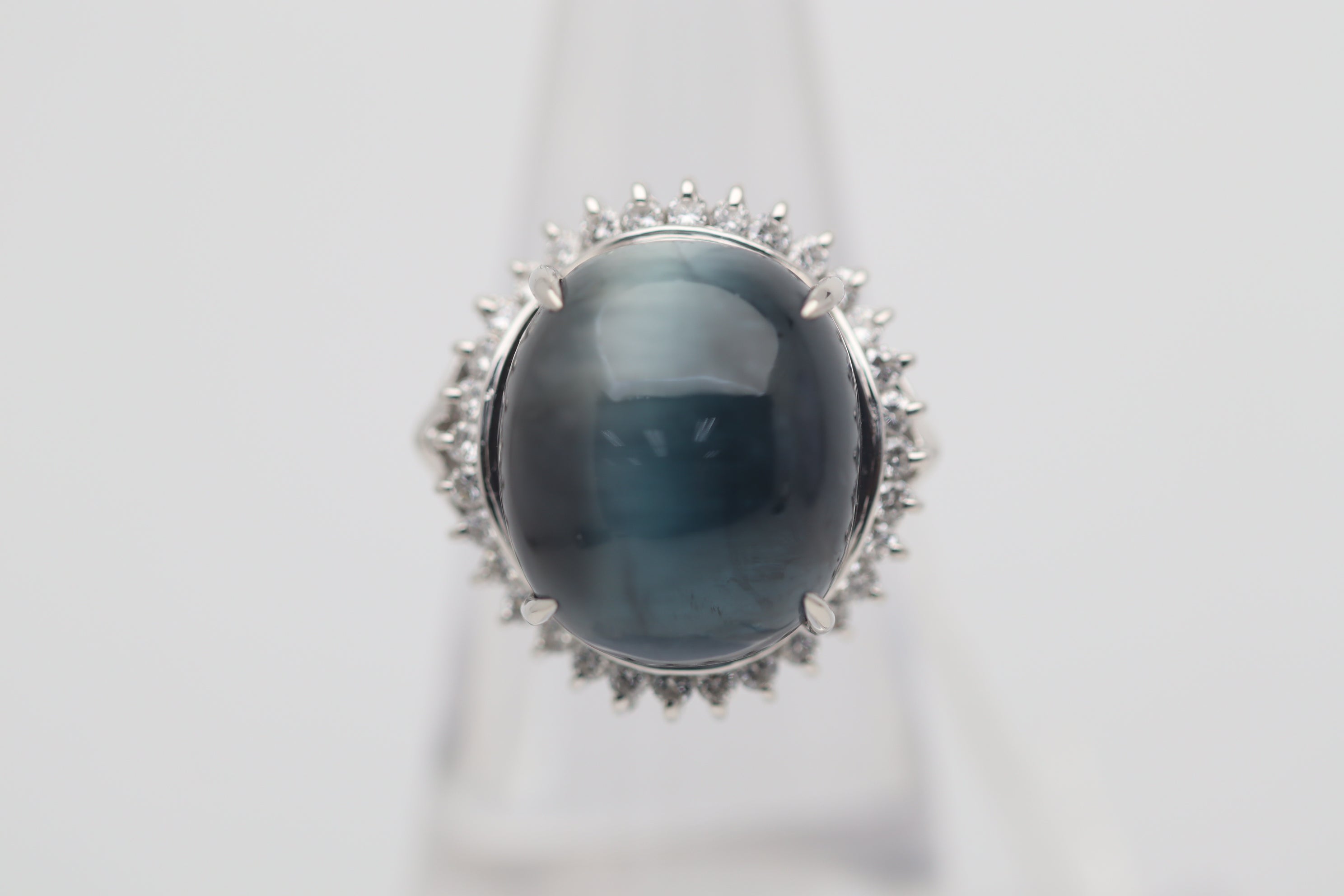 Cats Eye Indicolite Tourmaline Diamond Platinum Ring