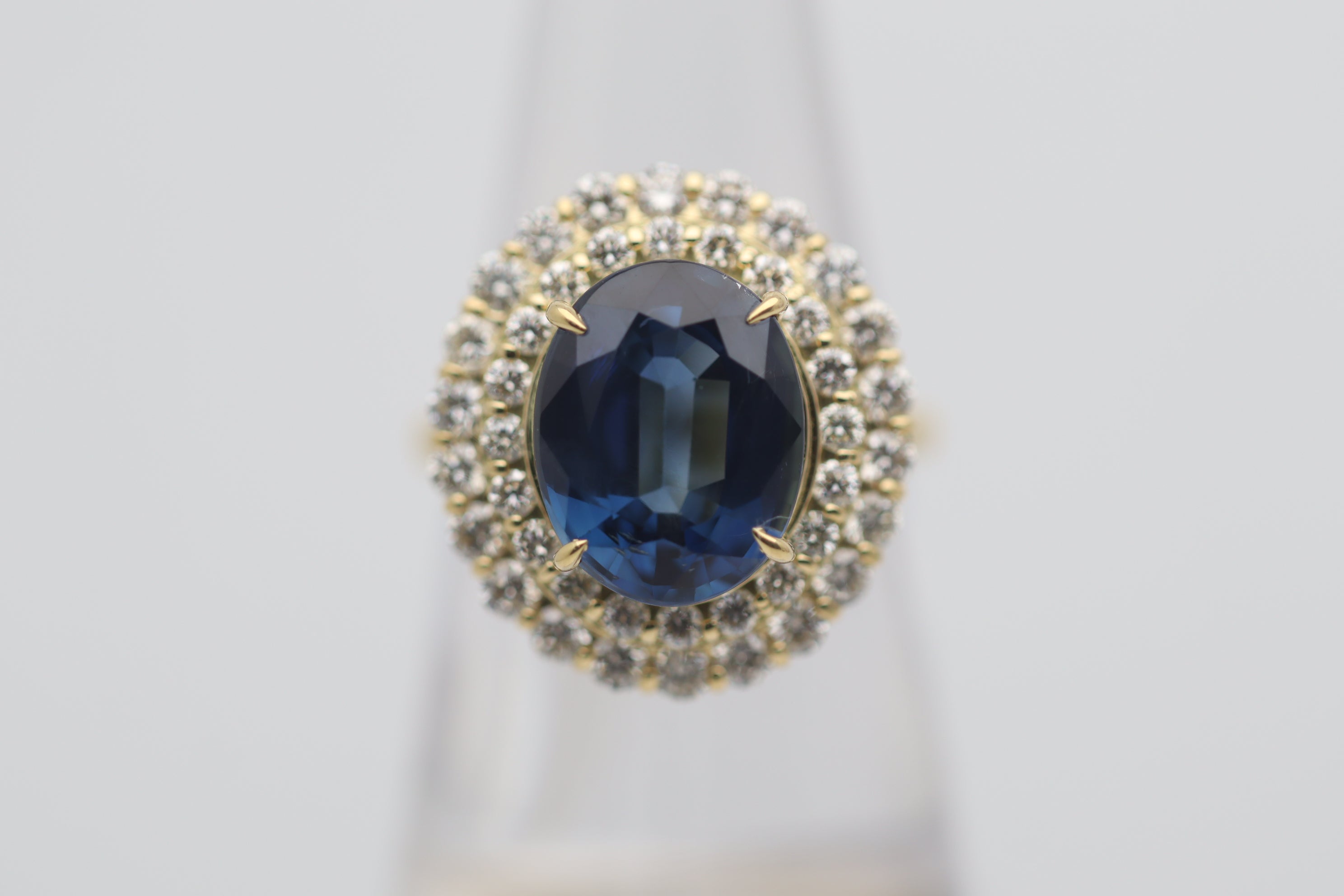 5.96 Carat Sapphire Diamond Double-Halo Gold Ring