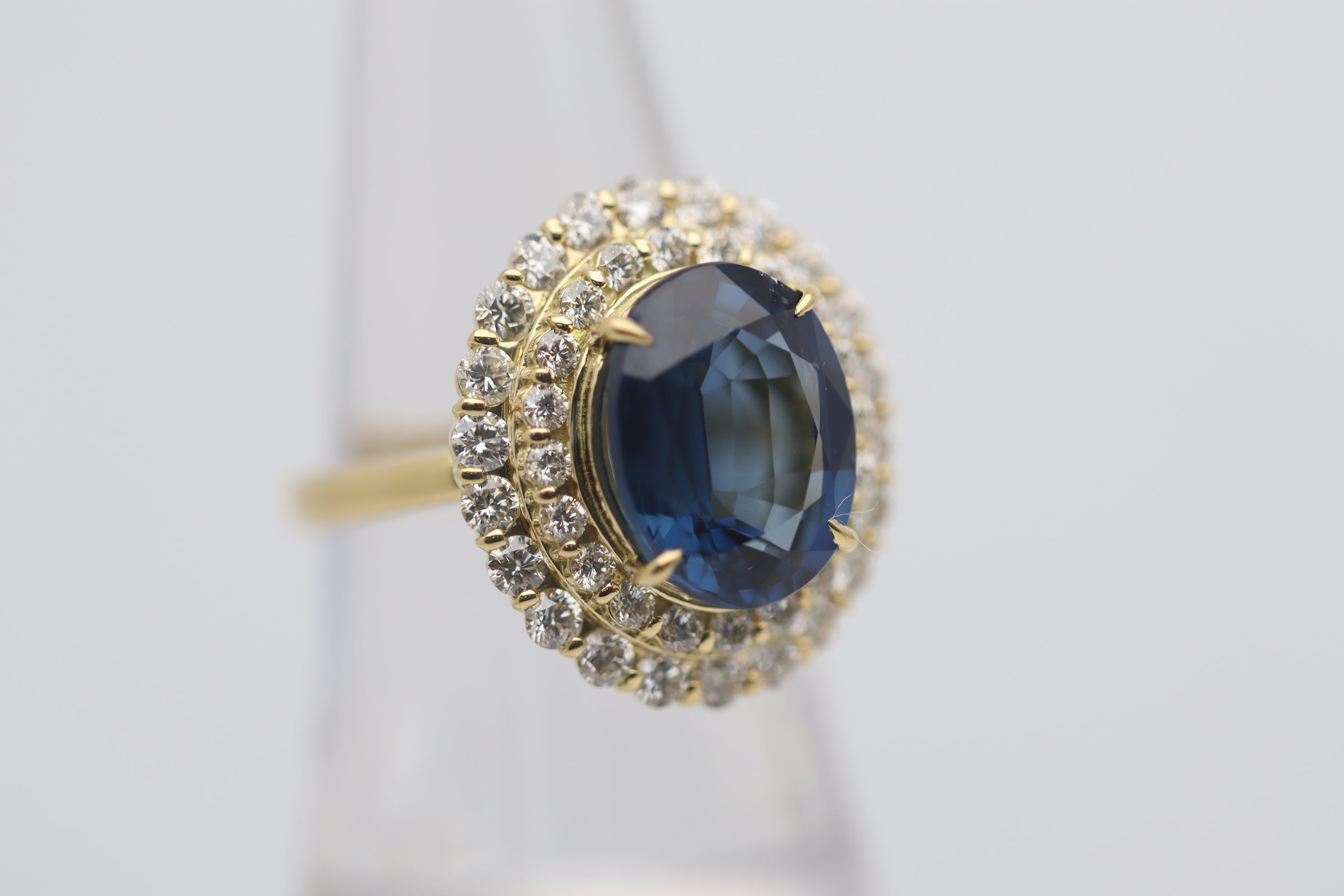 5.96 Carat Sapphire Diamond Double-Halo Gold Ring