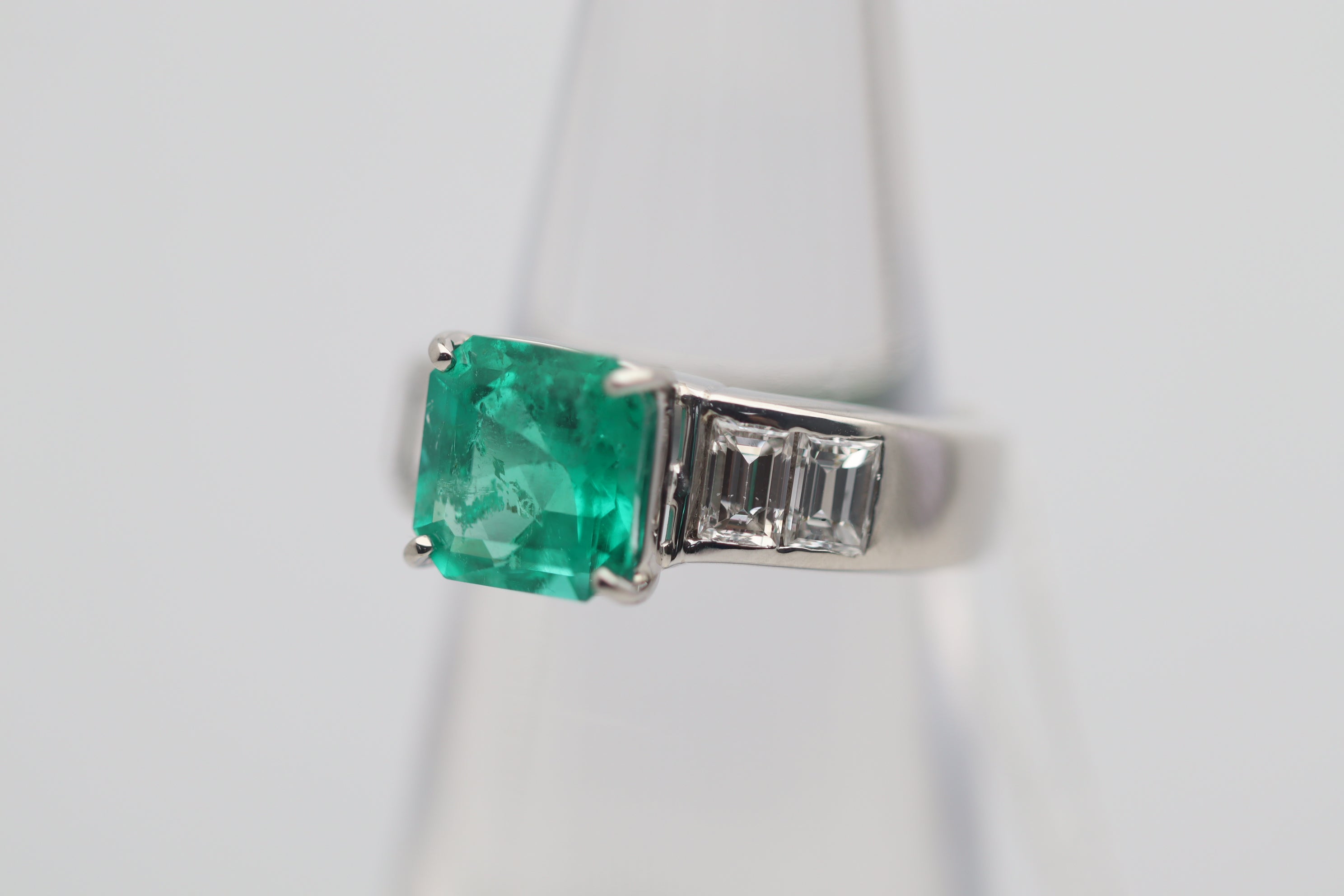 2.12 Carat Emerald Diamond Platinum Ring