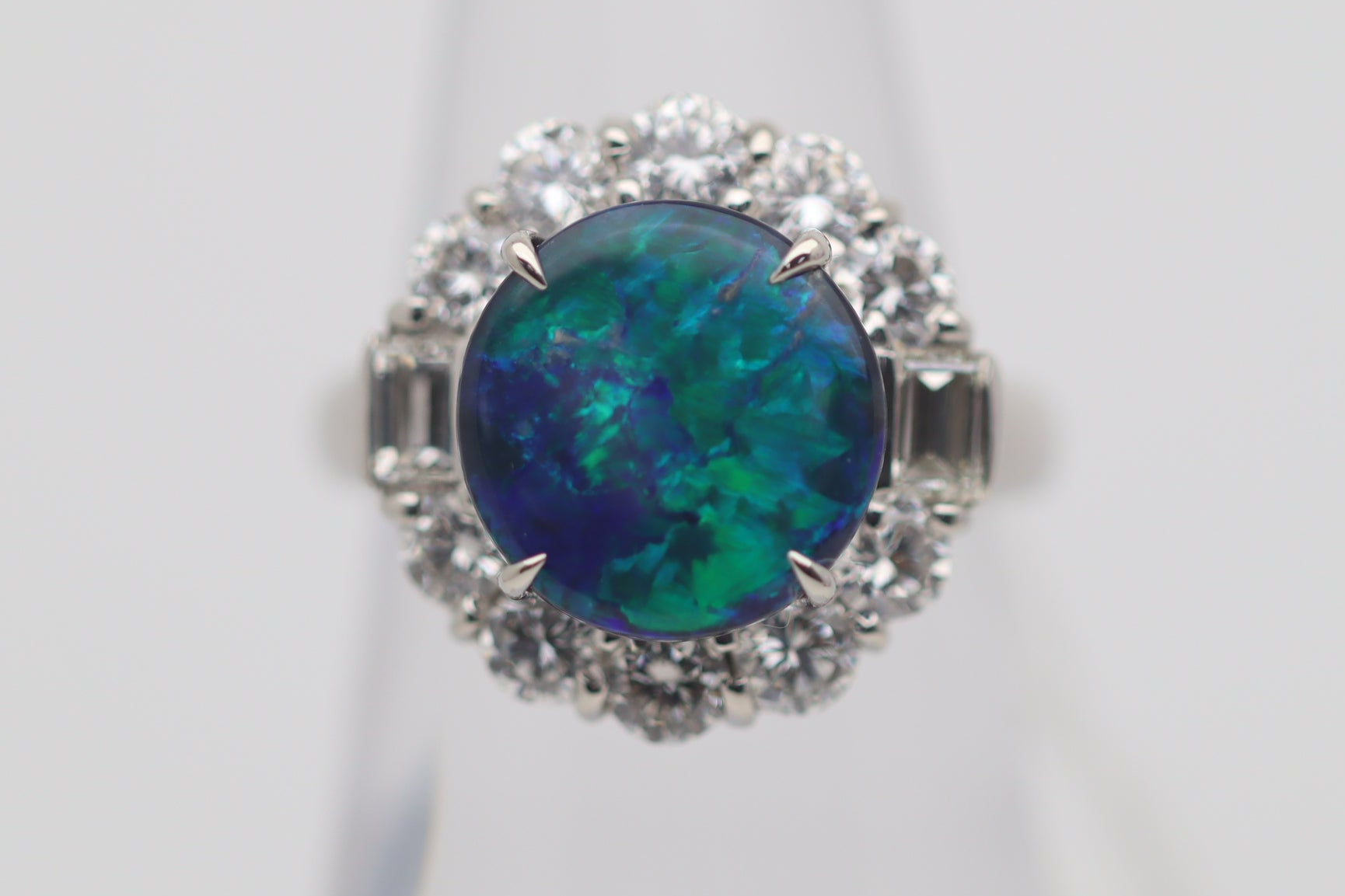 3.67 Carat Australian Black Opal Diamond Platinum Ring