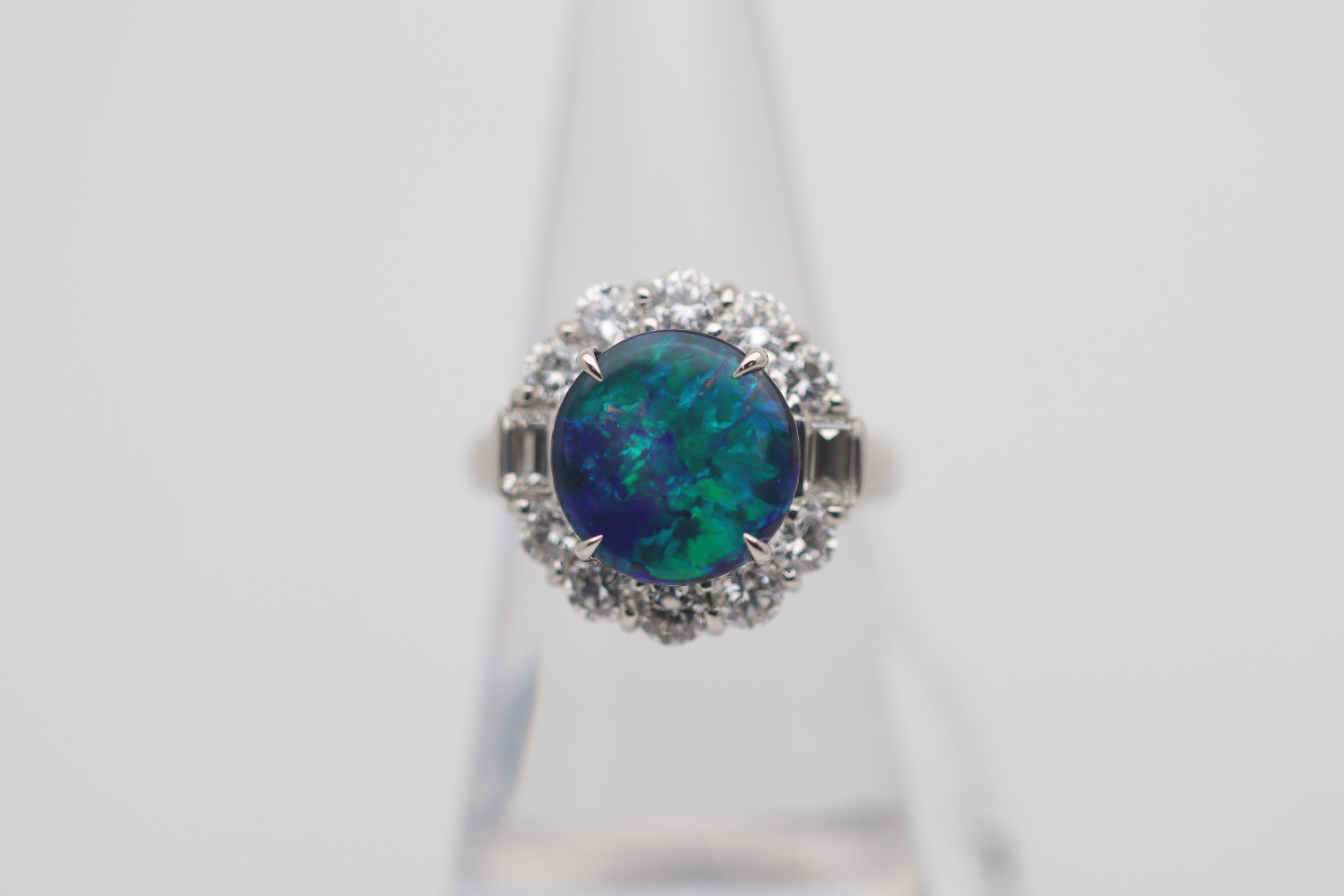 3.67 Carat Australian Black Opal Diamond Platinum Ring