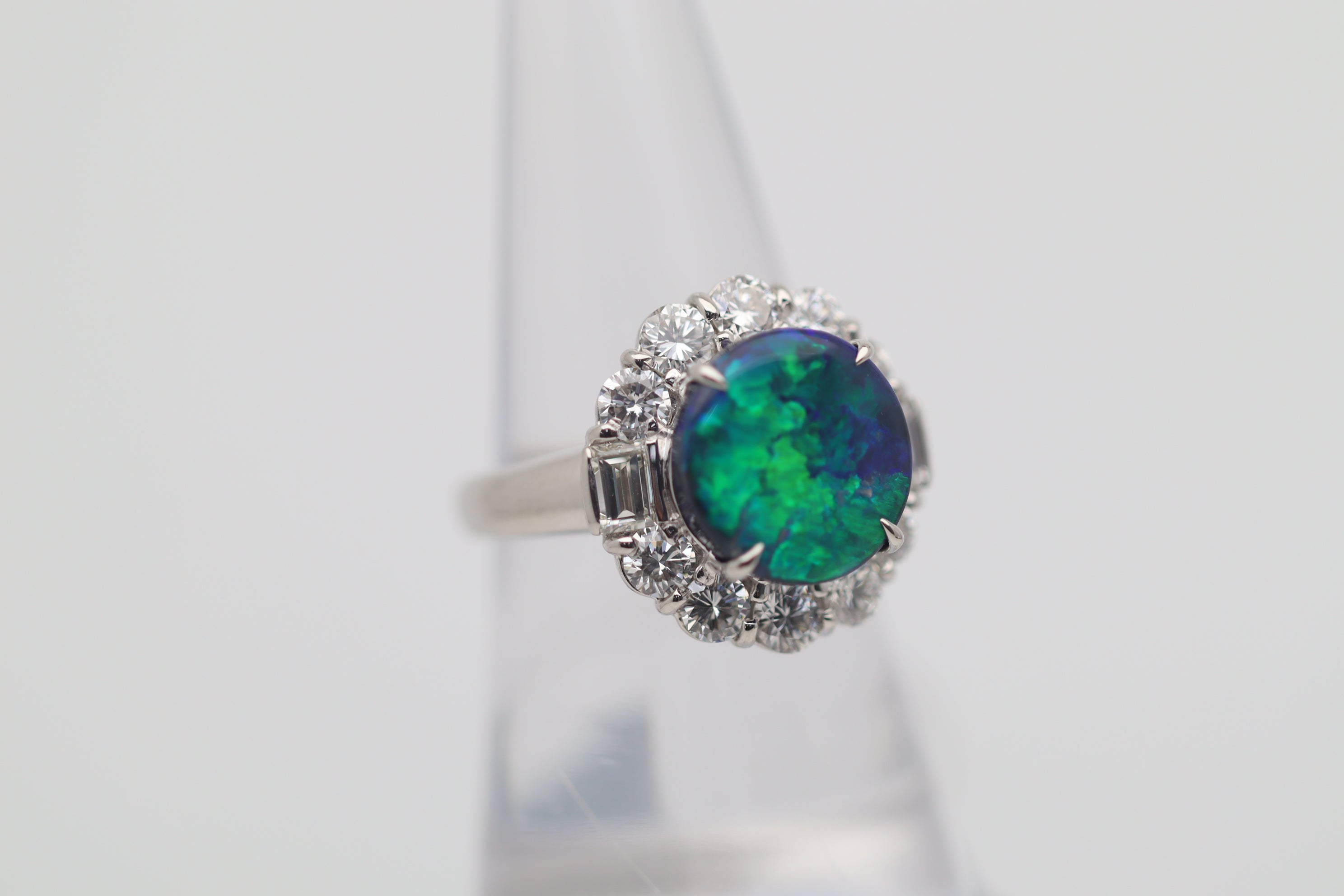 3.67 Carat Australian Black Opal Diamond Platinum Ring