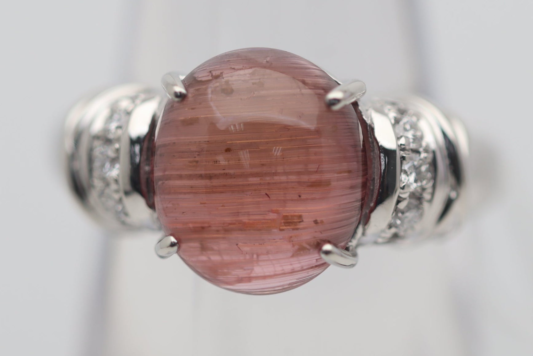 Cats Eye Tourmaline Diamond Platinum Ring
