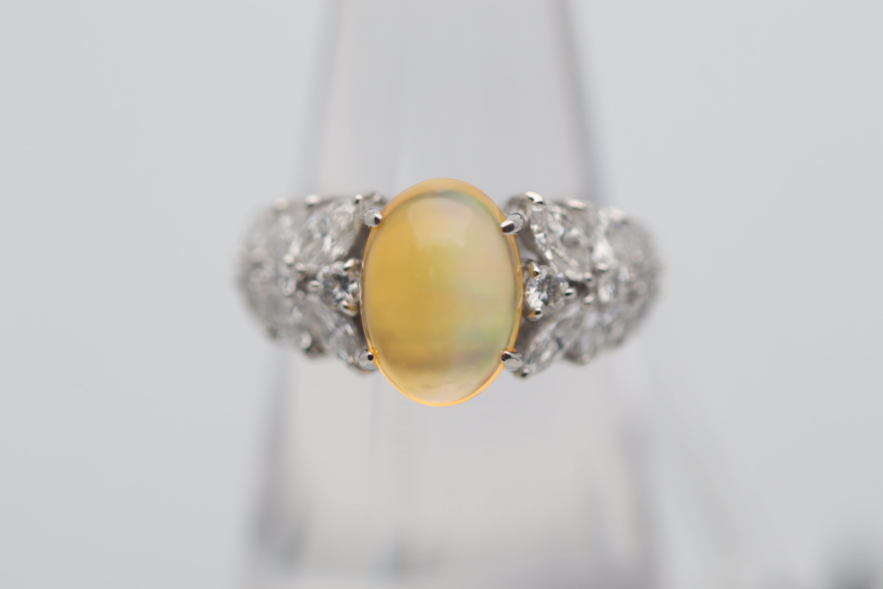 Mexican Fire Opal Diamond Platinum Ring