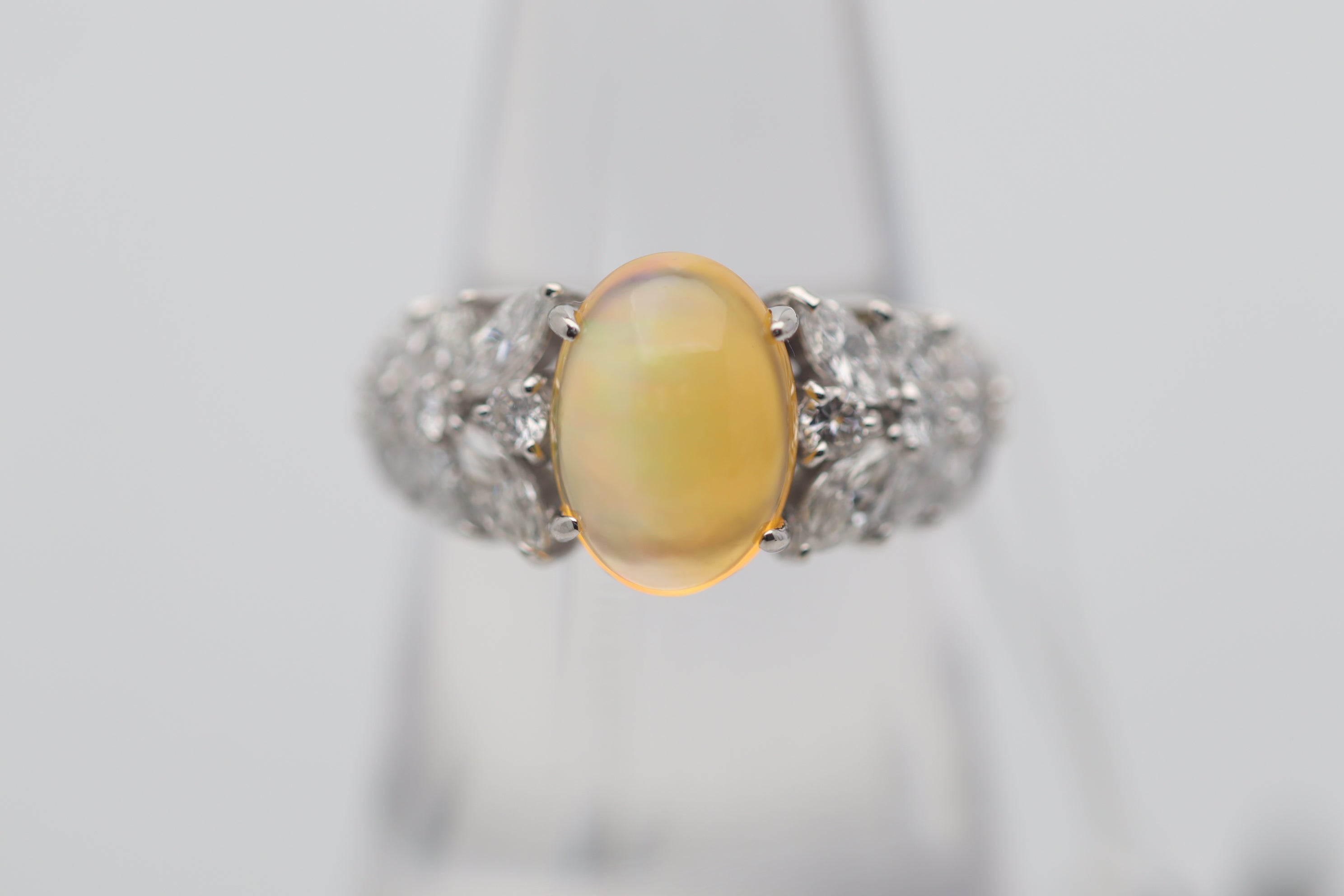 Mexican Fire Opal Diamond Platinum Ring