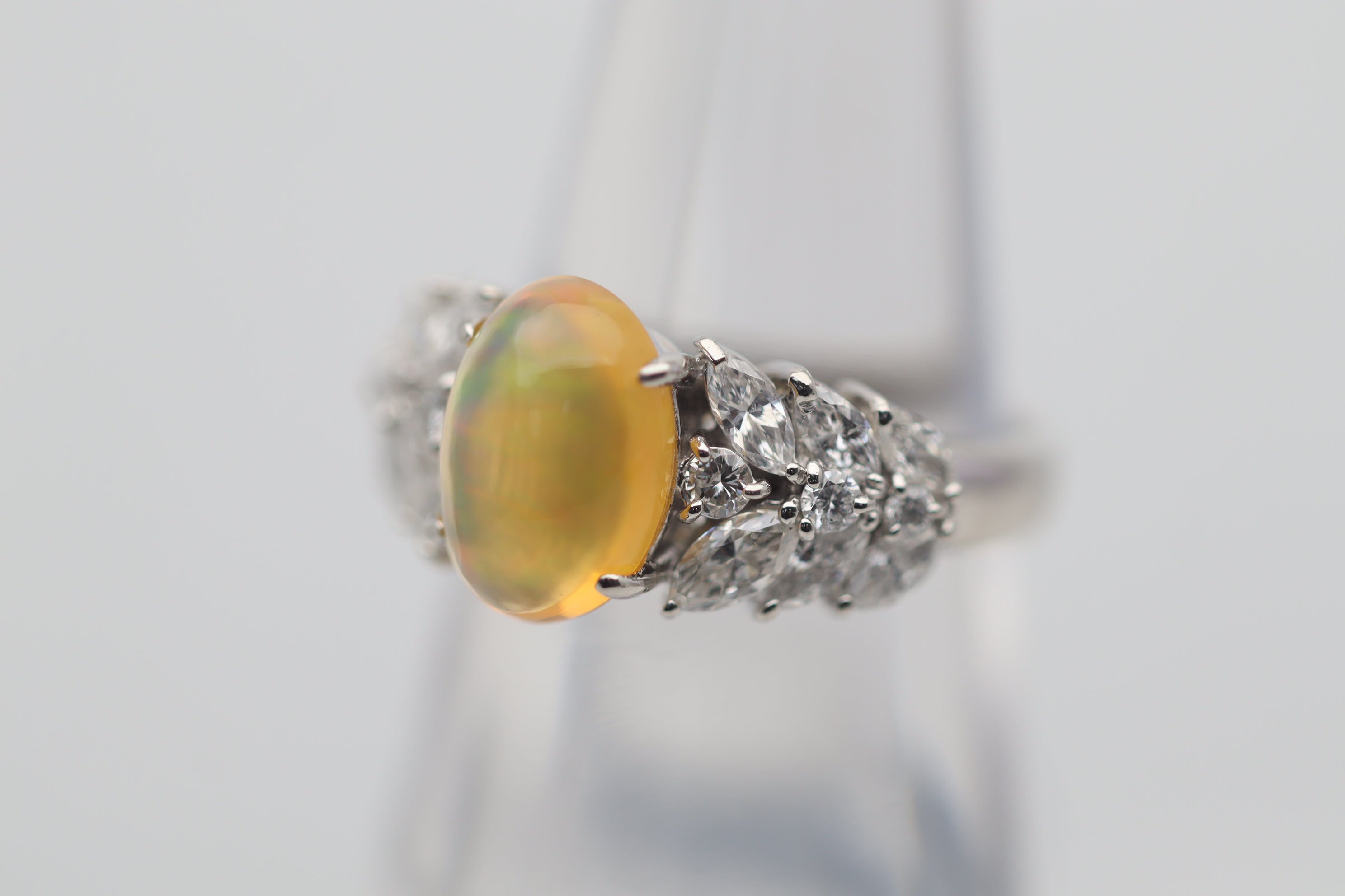 Mexican Fire Opal Diamond Platinum Ring