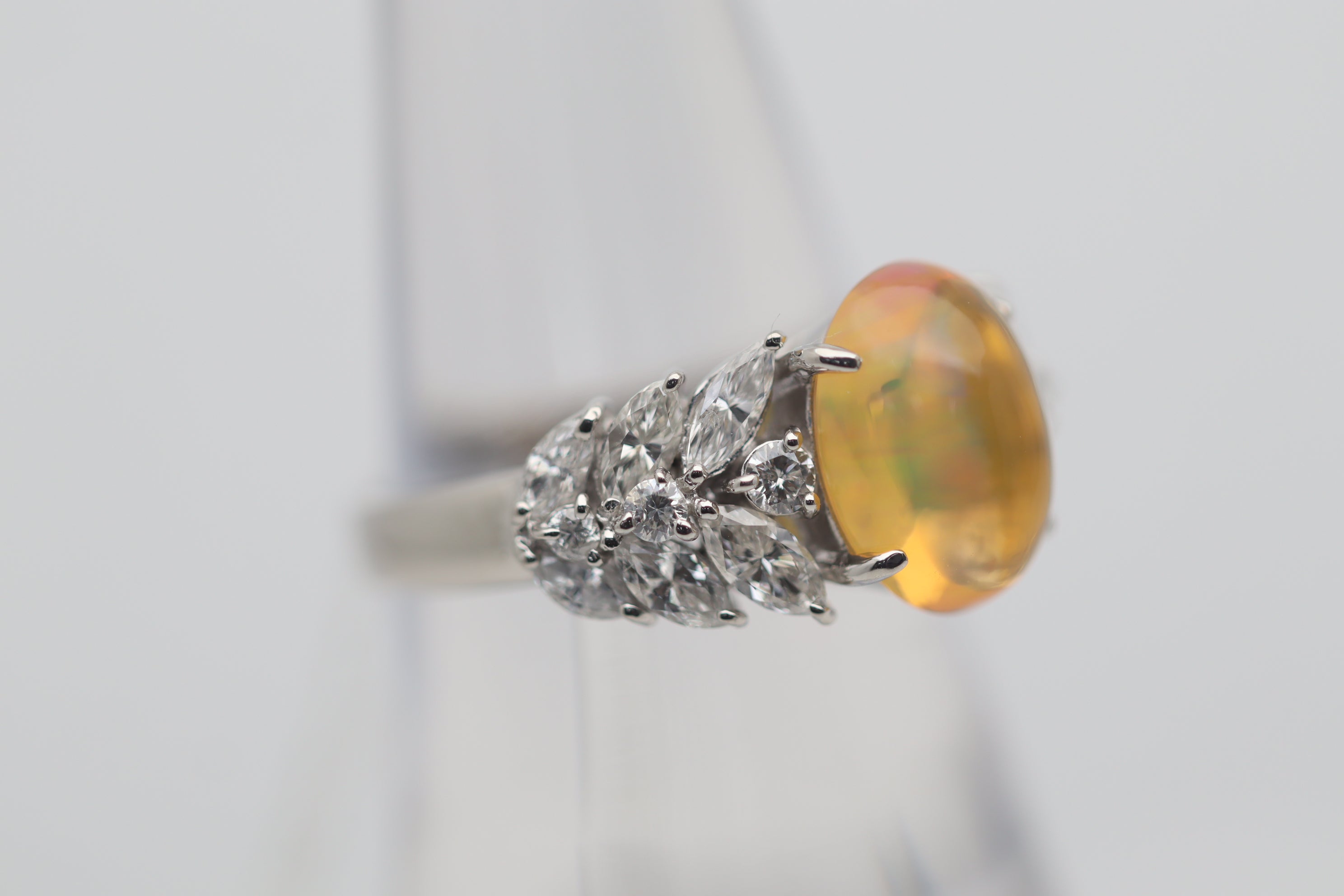 Mexican Fire Opal Diamond Platinum Ring