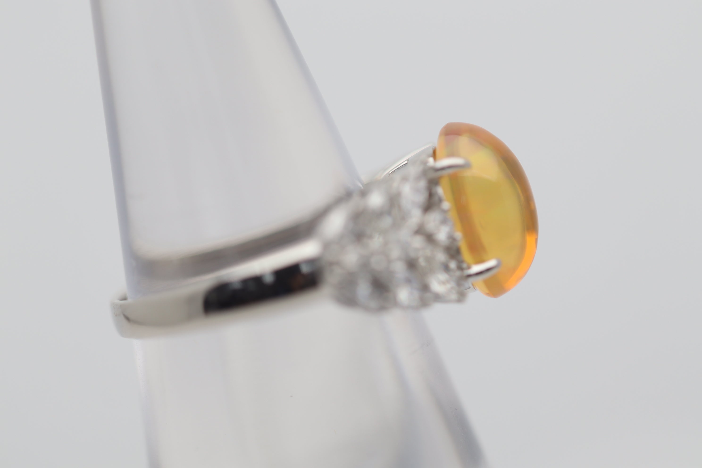 Mexican Fire Opal Diamond Platinum Ring