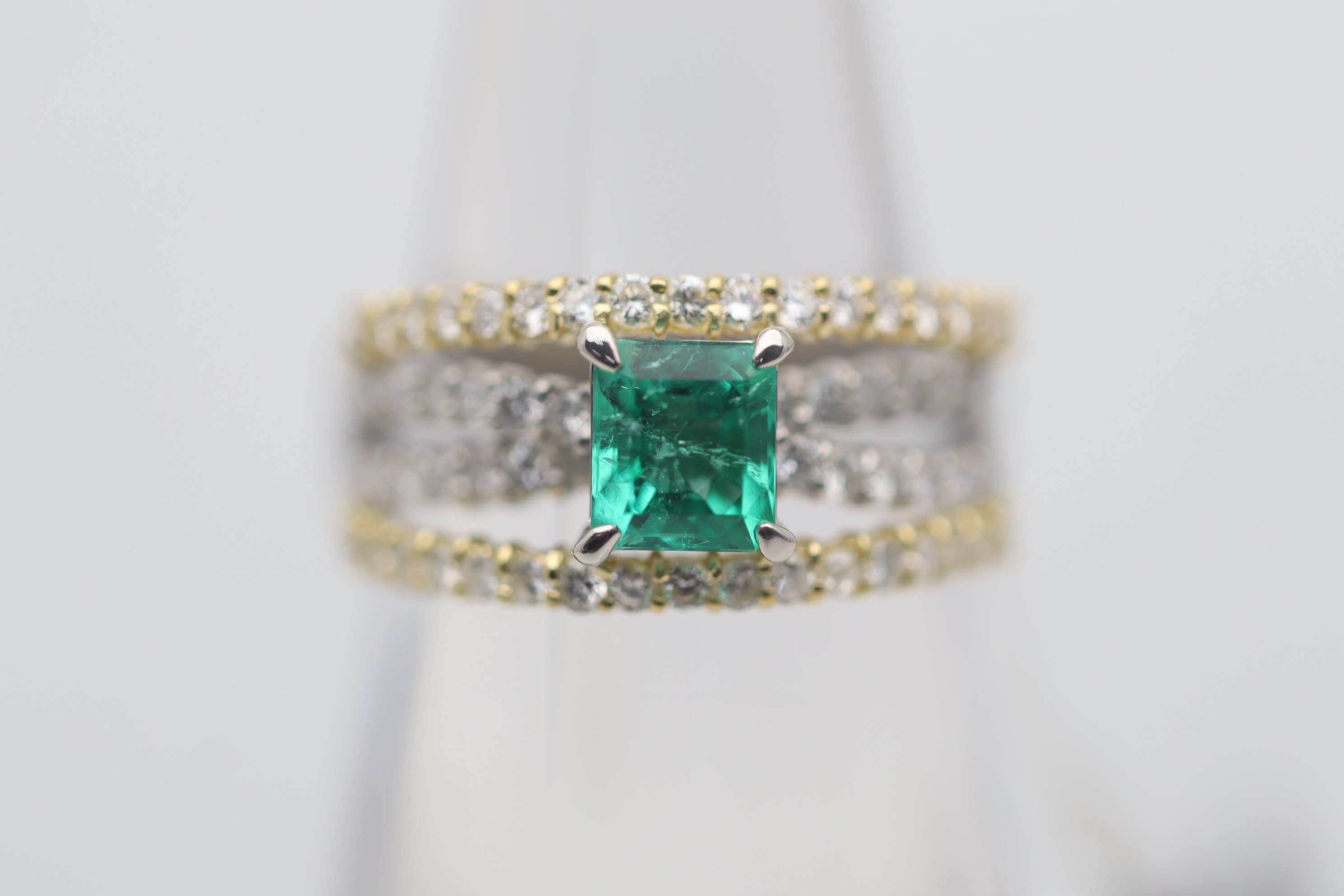 Emerald Diamond Two-Tone Gold & Platinum Multi-Band Ring