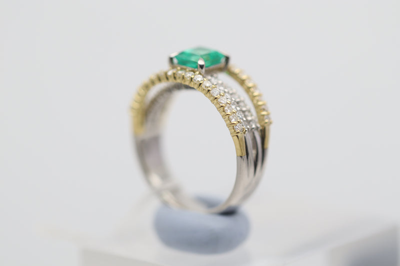 Emerald Diamond Two-Tone Gold & Platinum Multi-Band Ring