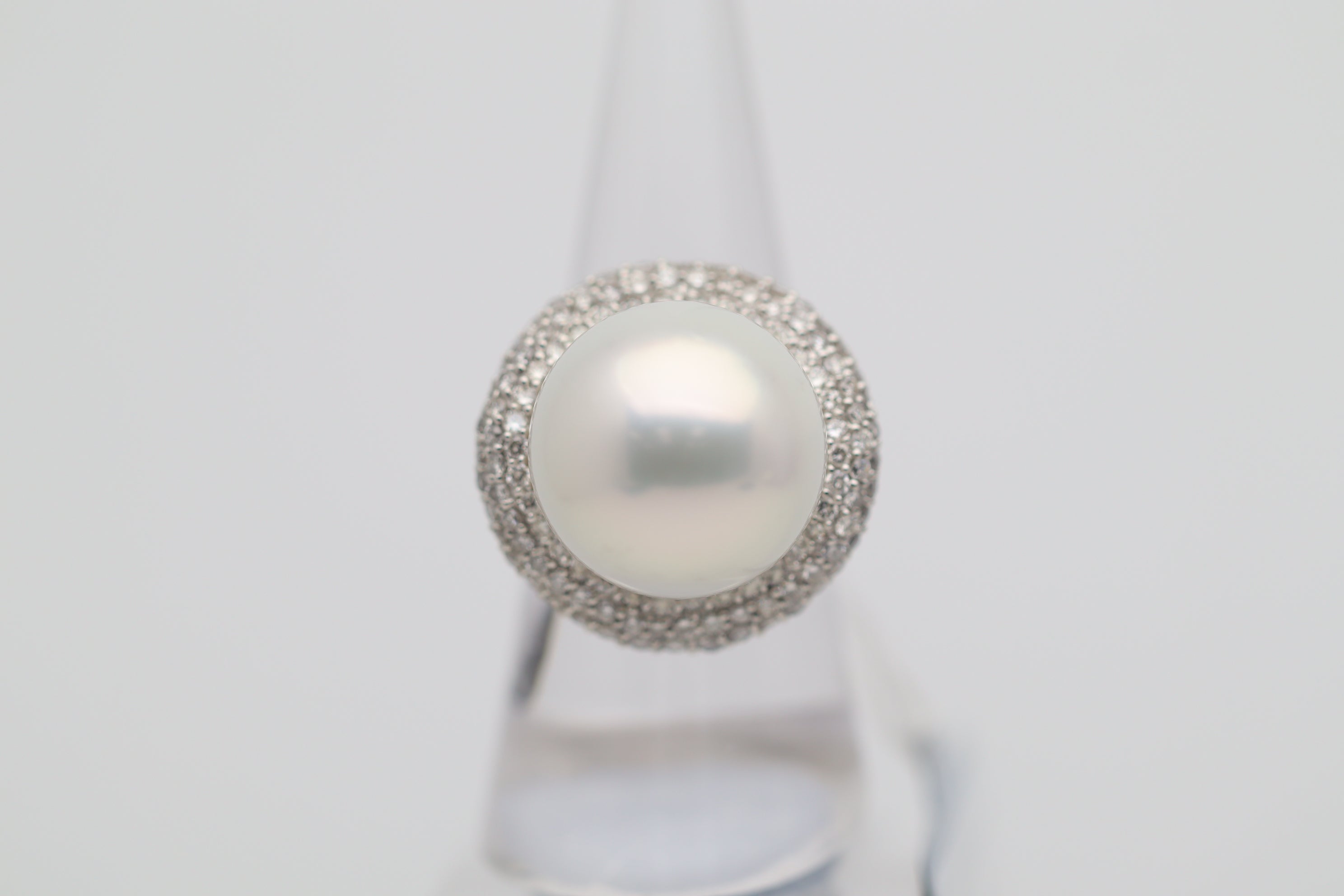 17.2mm South Sea Pearl Diamond Platinum Cocktail Ring