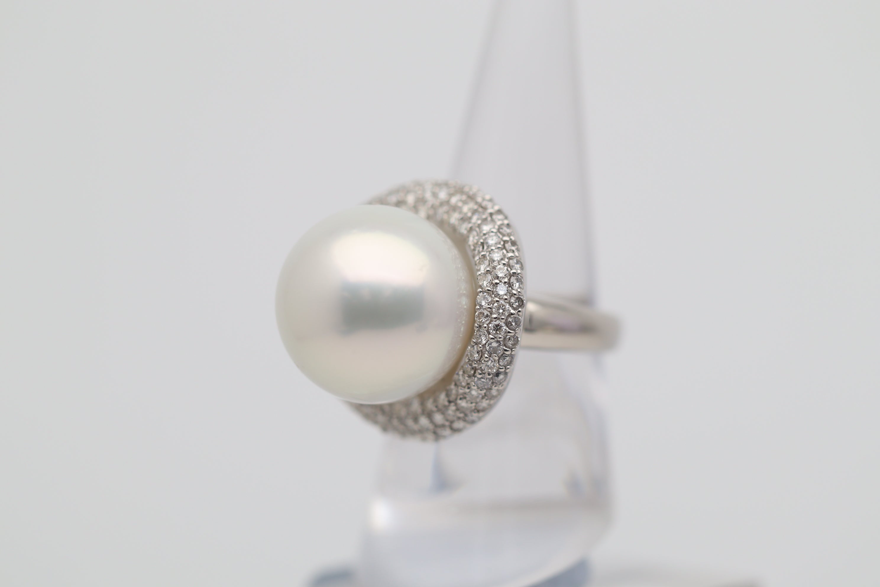 17.2mm South Sea Pearl Diamond Platinum Cocktail Ring