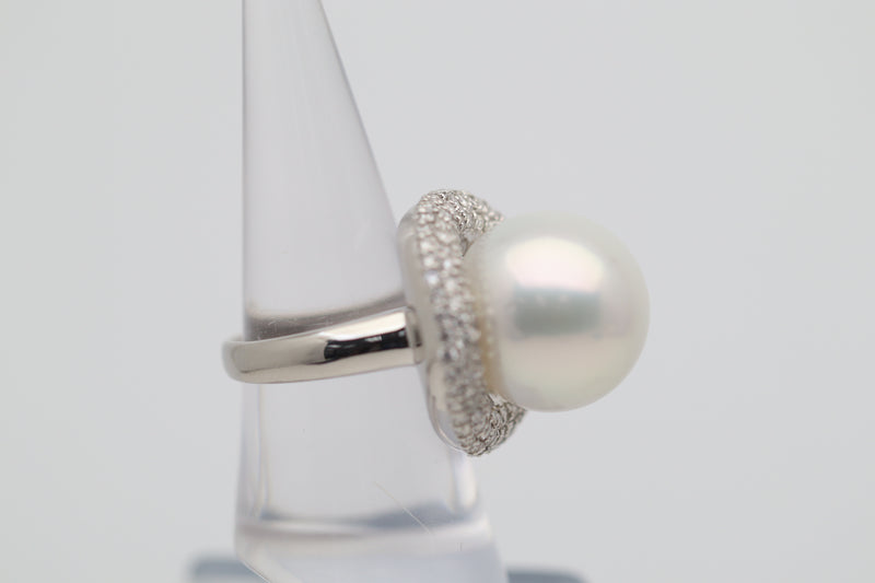 17.2mm South Sea Pearl Diamond Platinum Cocktail Ring