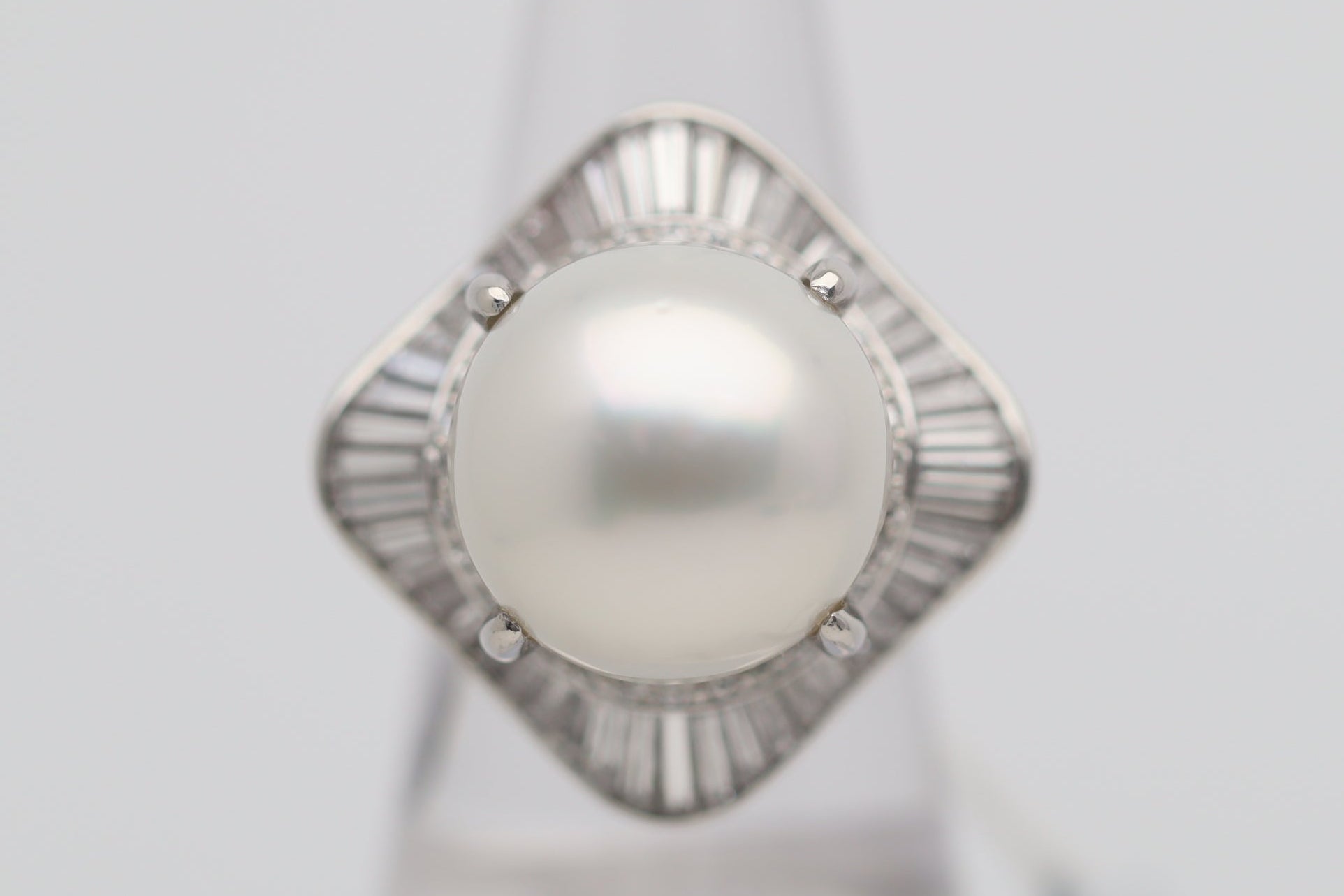 16mm South Sea Pearl Diamond Platinum Cocktail Ballerina Ring