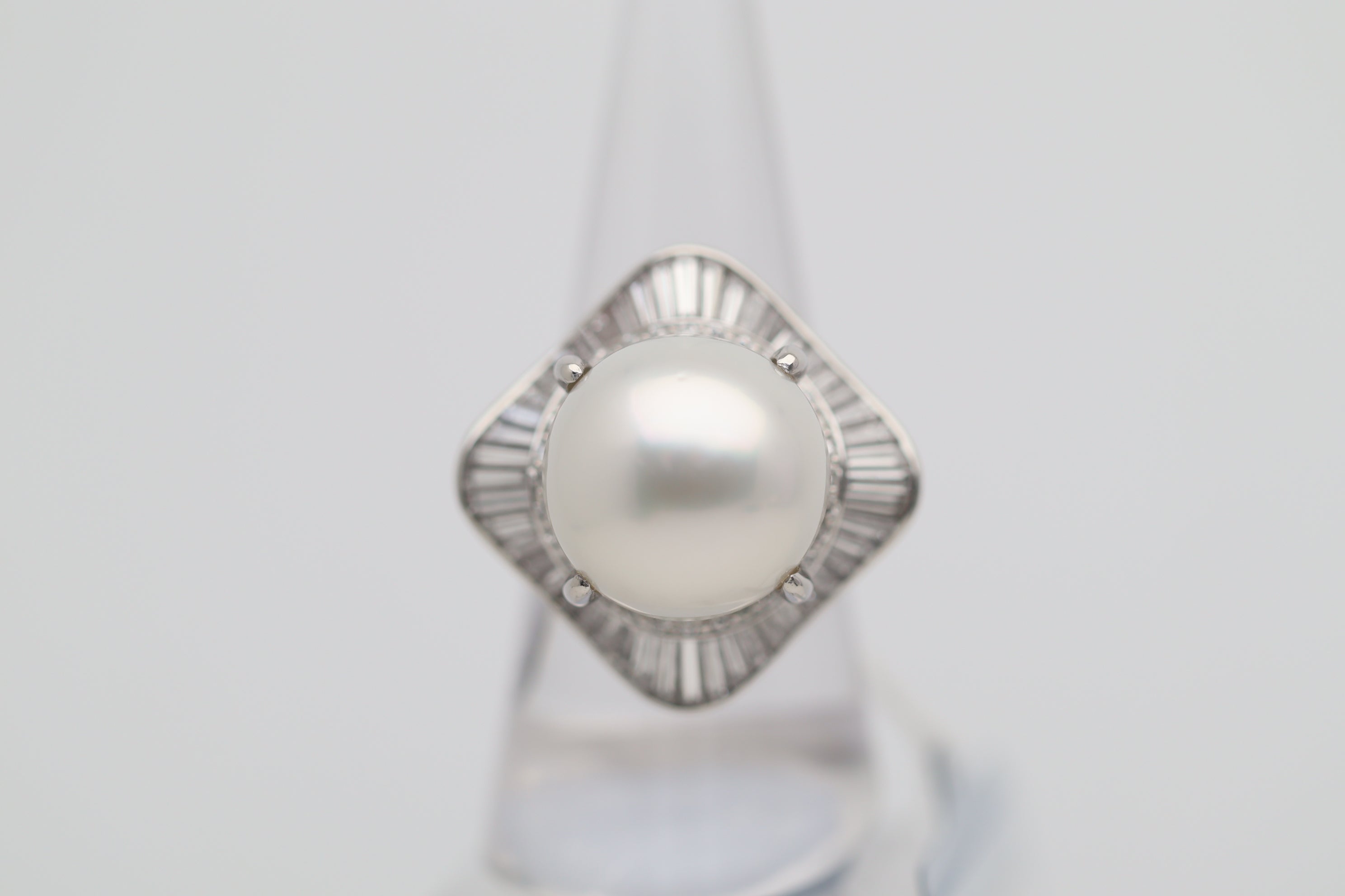 16mm South Sea Pearl Diamond Platinum Cocktail Ballerina Ring