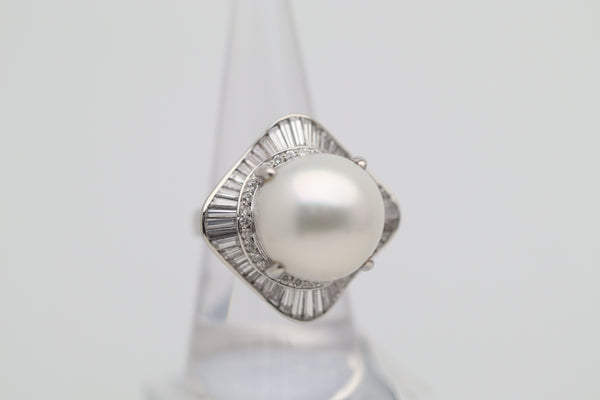 16mm South Sea Pearl Diamond Platinum Cocktail Ballerina Ring