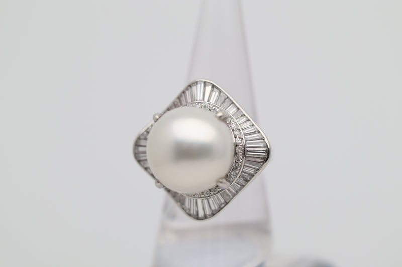 16mm South Sea Pearl Diamond Platinum Cocktail Ballerina Ring