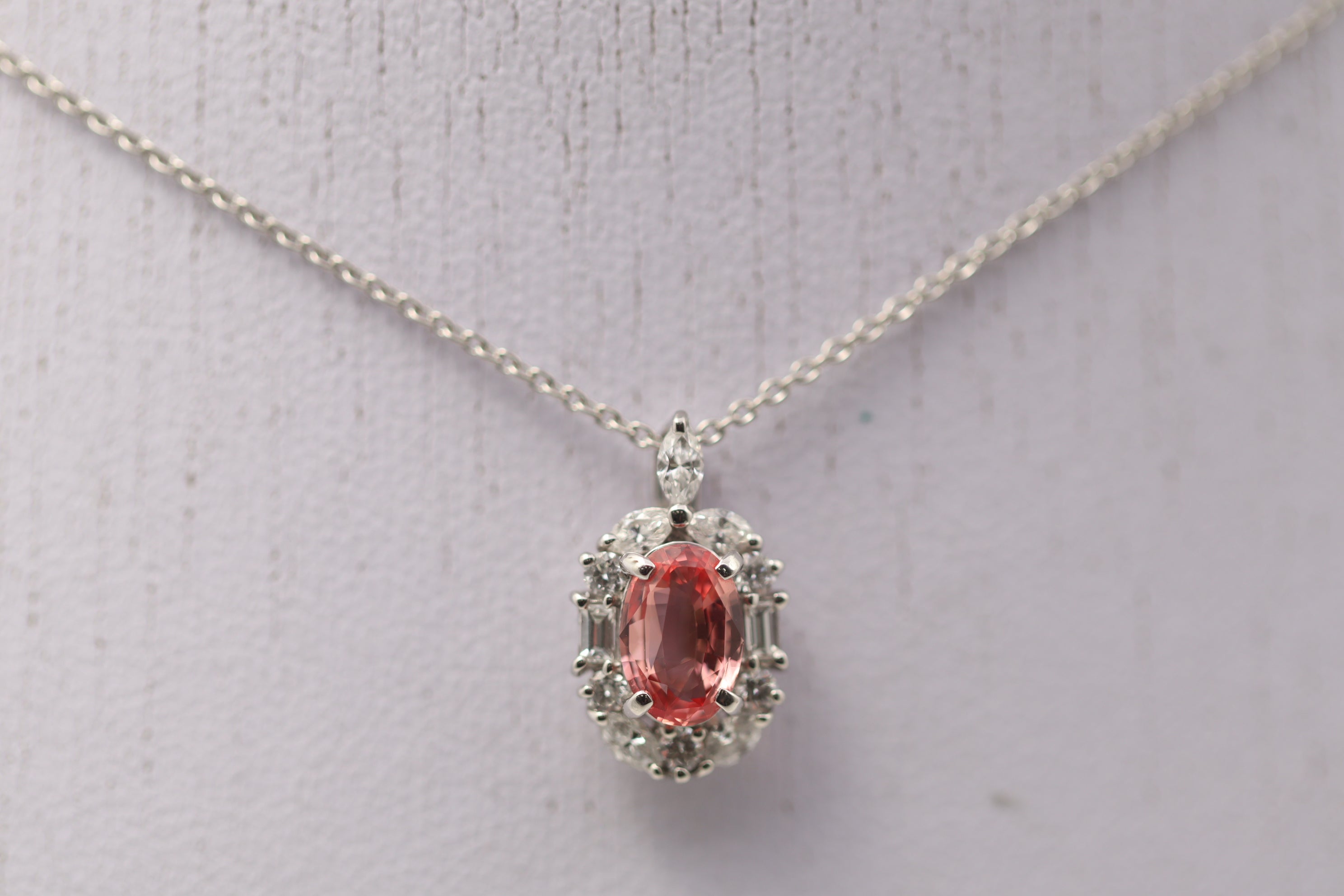 Fine Padparadscha Sapphire Diamond Platinum Pendant, GIA Certified