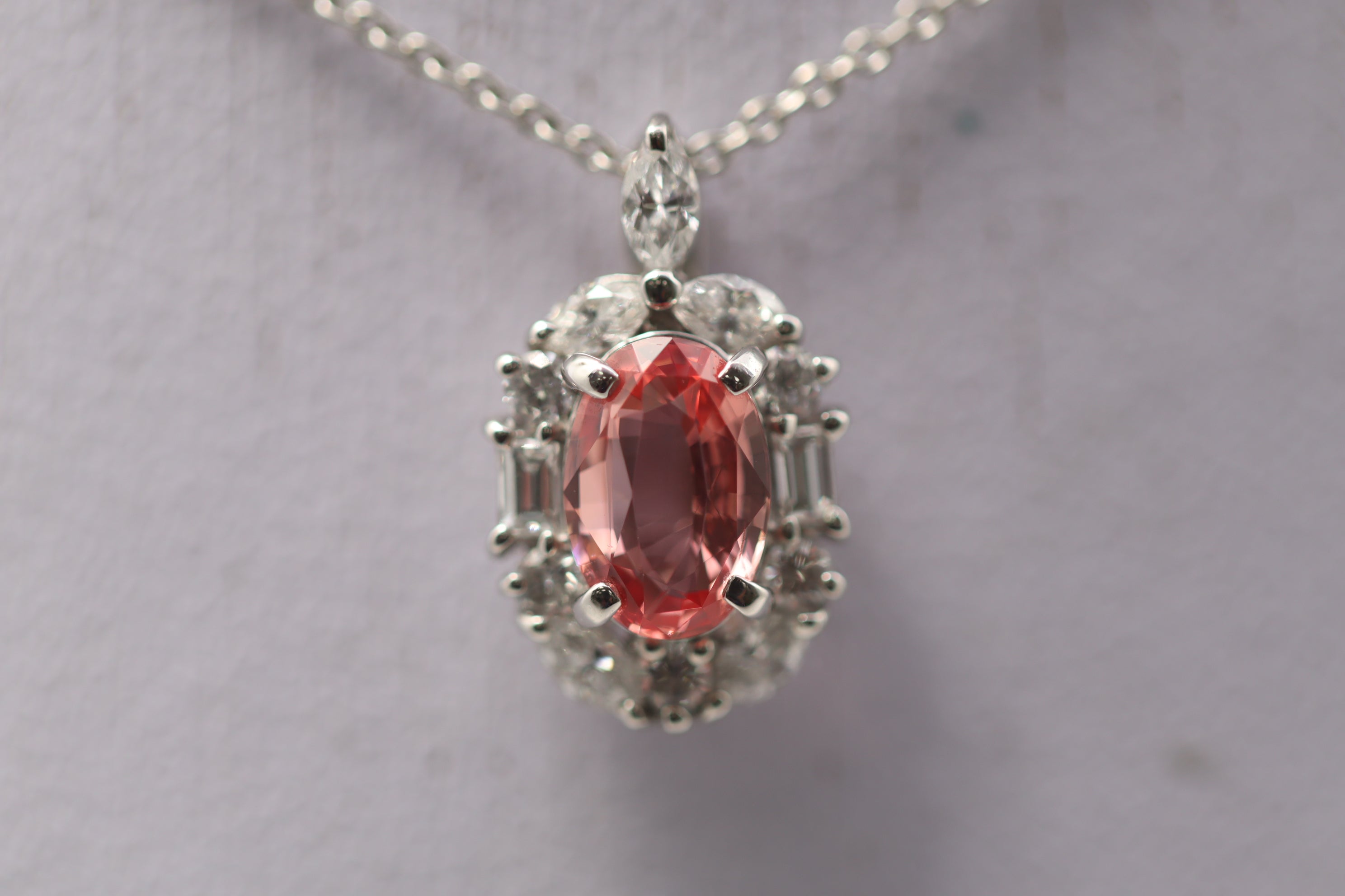 Fine Padparadscha Sapphire Diamond Platinum Pendant, GIA Certified