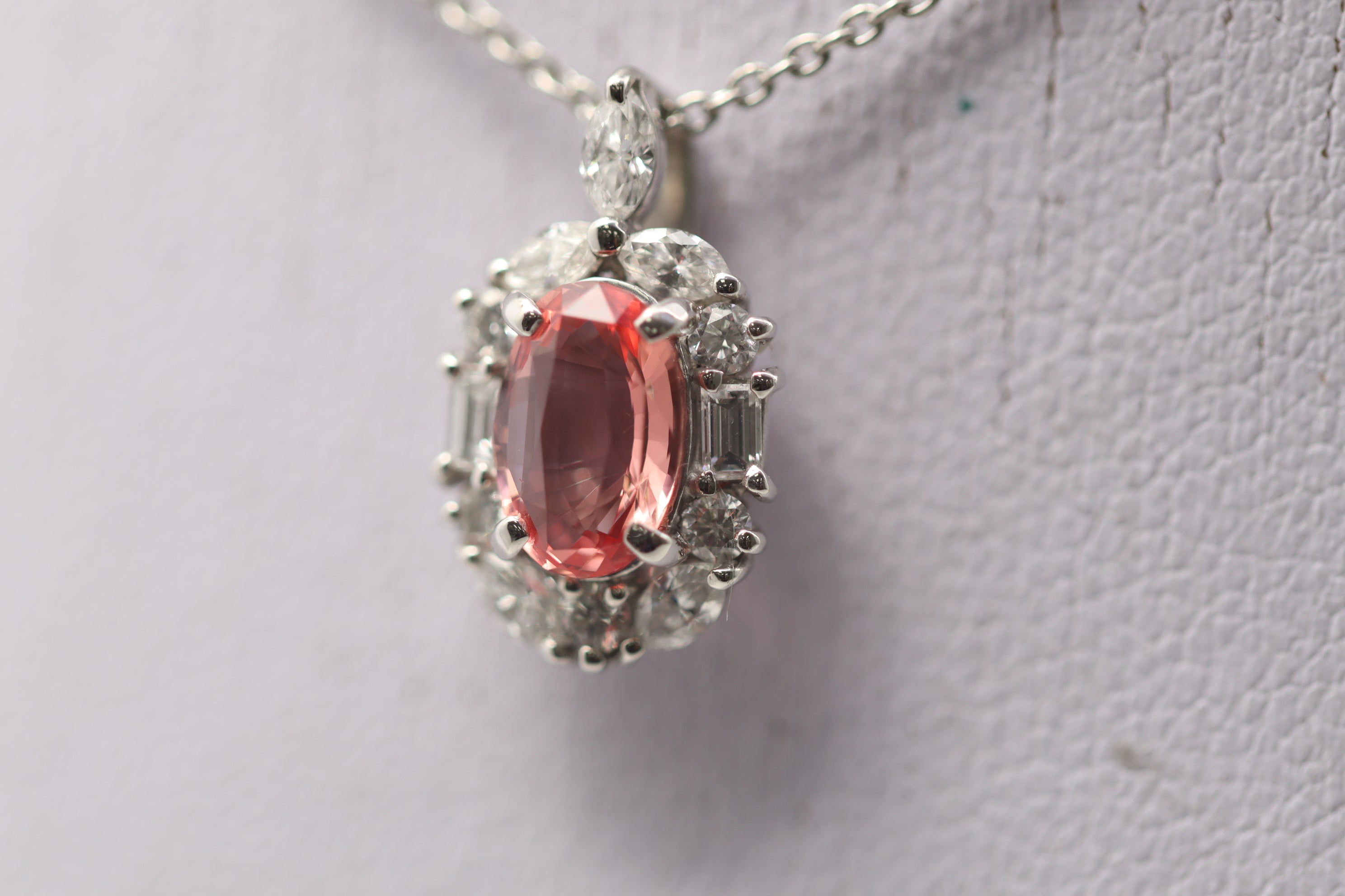 Fine Padparadscha Sapphire Diamond Platinum Pendant, GIA Certified