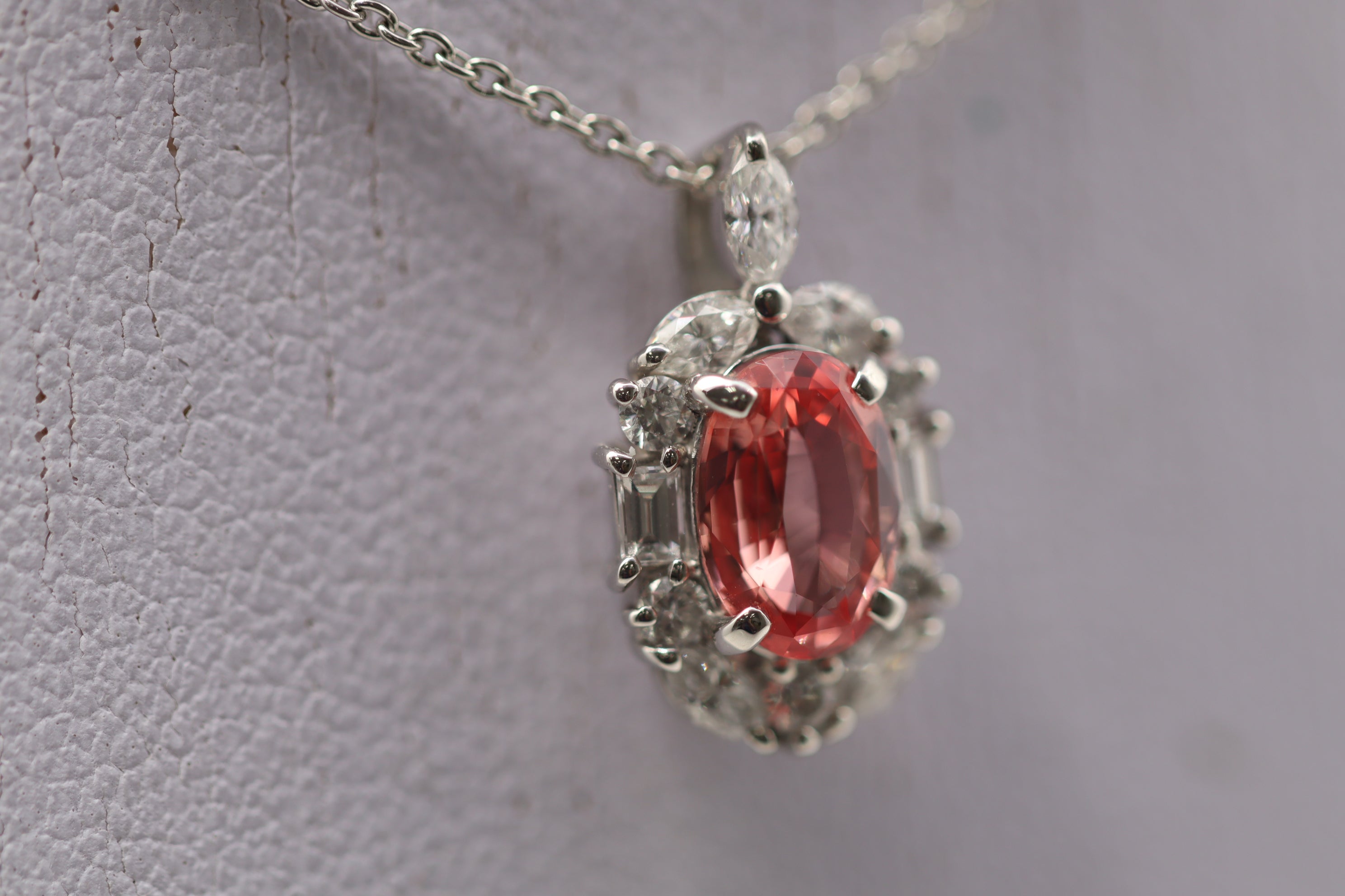 Fine Padparadscha Sapphire Diamond Platinum Pendant, GIA Certified