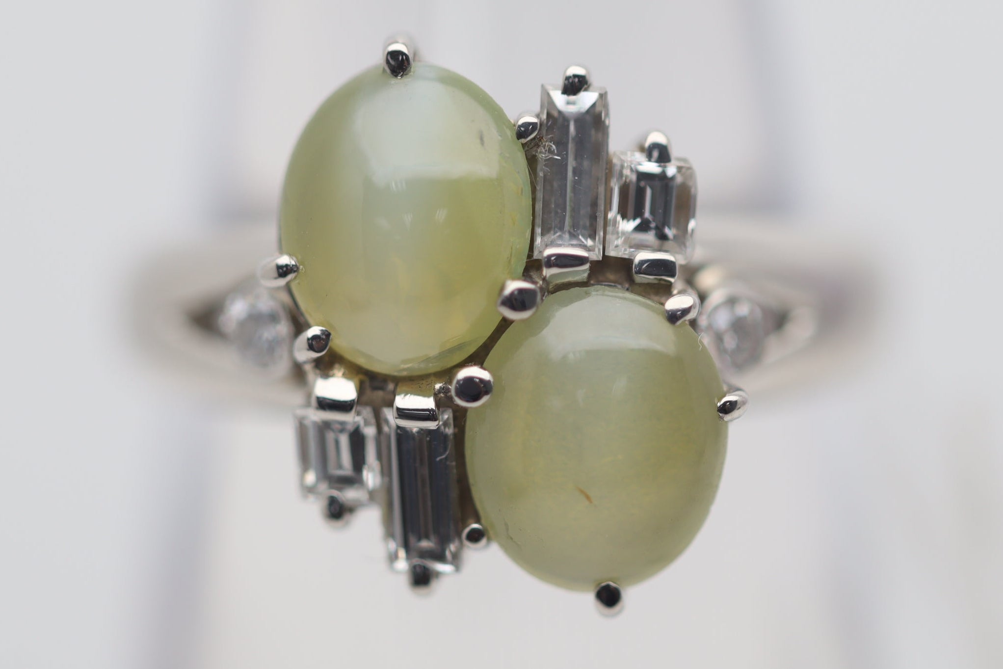 Cats Eye Chrysoberyl Diamond Platinum Twin Ring