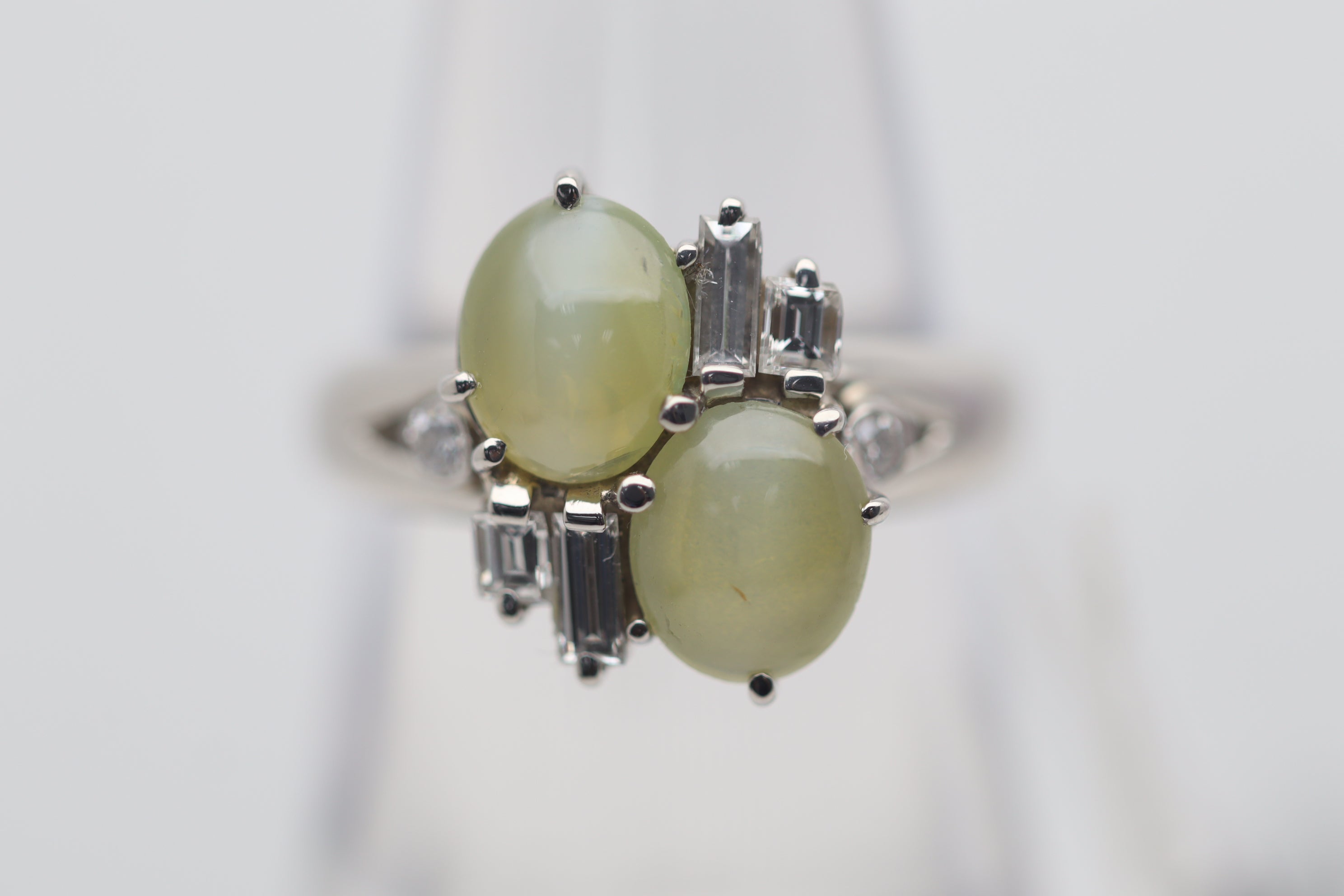 Cats Eye Chrysoberyl Diamond Platinum Twin Ring