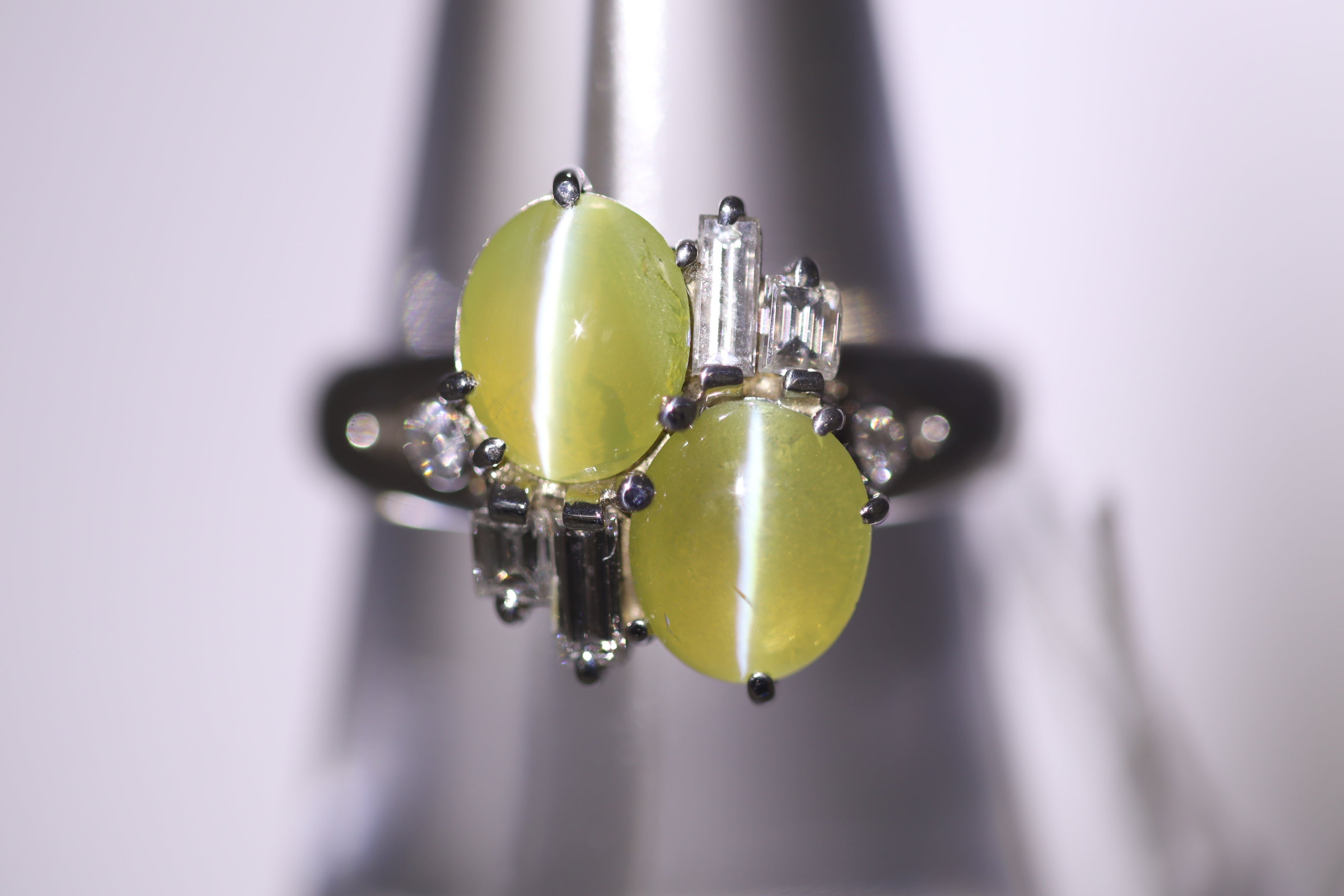 Cats Eye Chrysoberyl Diamond Platinum Twin Ring