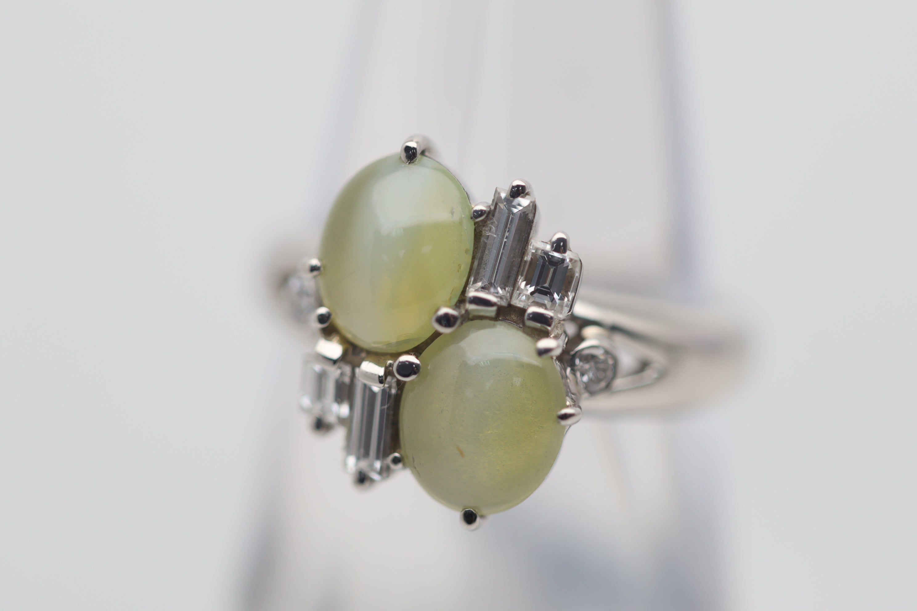 Cats Eye Chrysoberyl Diamond Platinum Twin Ring