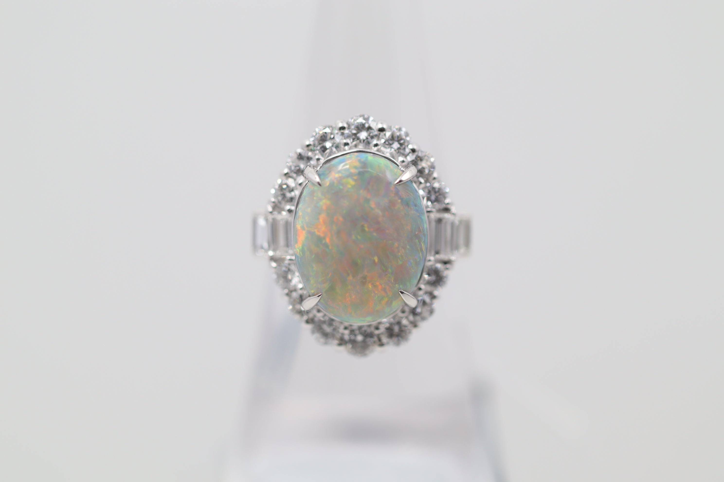 Fine Australian Black Opal Diamond Platinum Ring