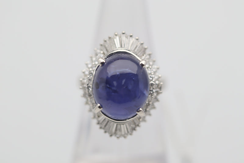 10.50 Carat Color-Change Star Sapphire Diamond Platinum Ring