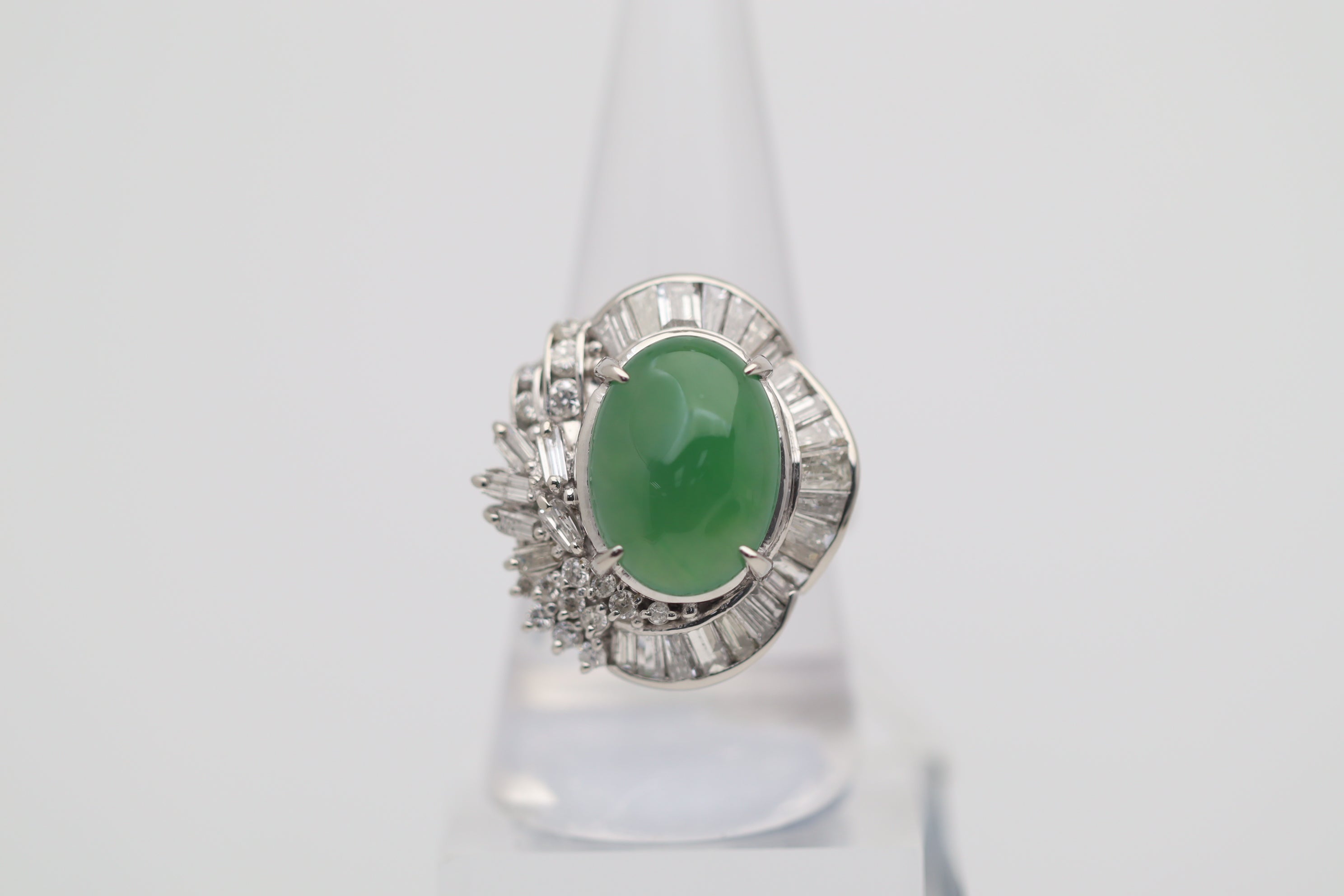 Jadeite Jade Diamond Platinum Cocktail Ring