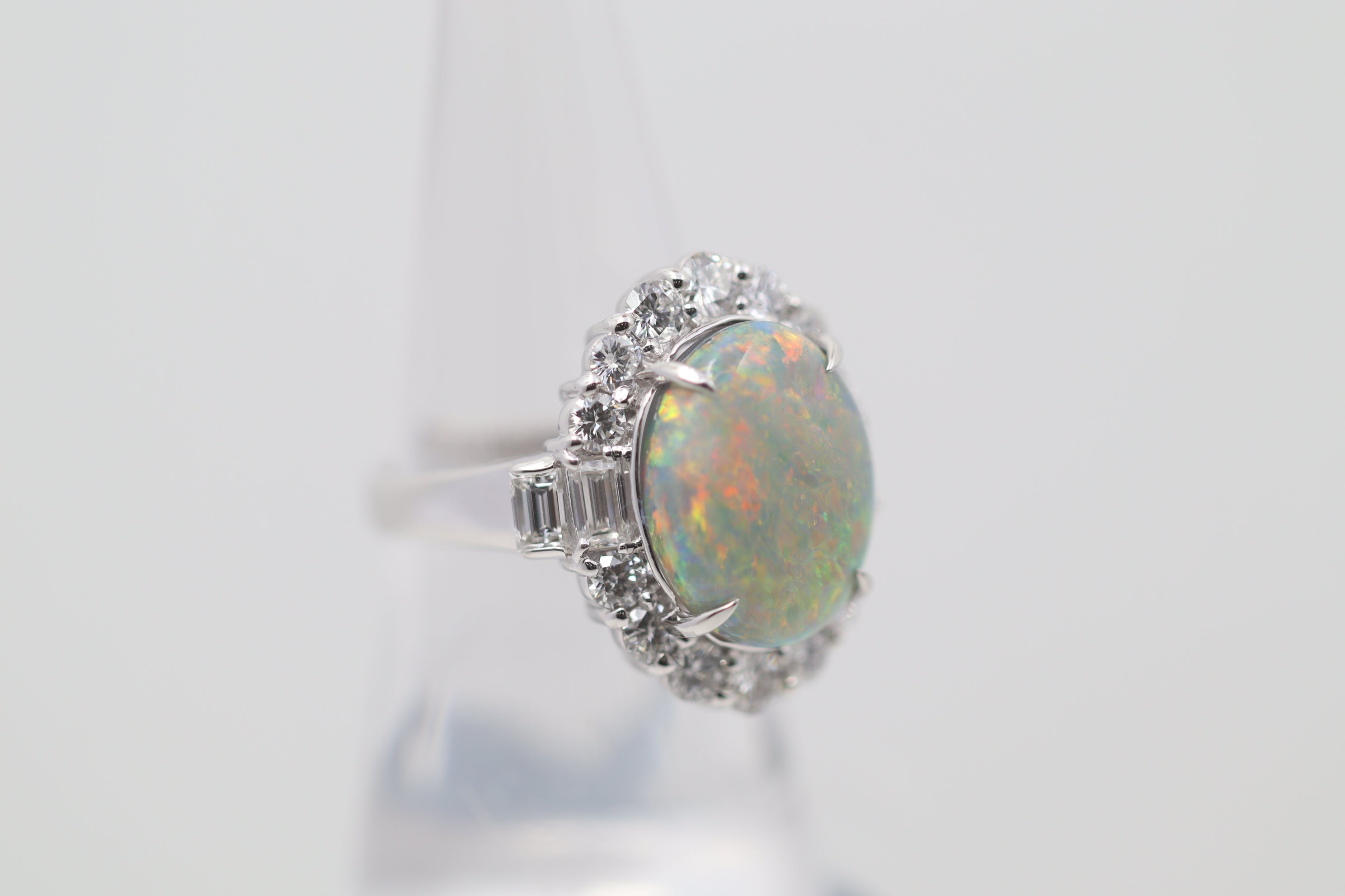 Fine Australian Black Opal Diamond Platinum Ring