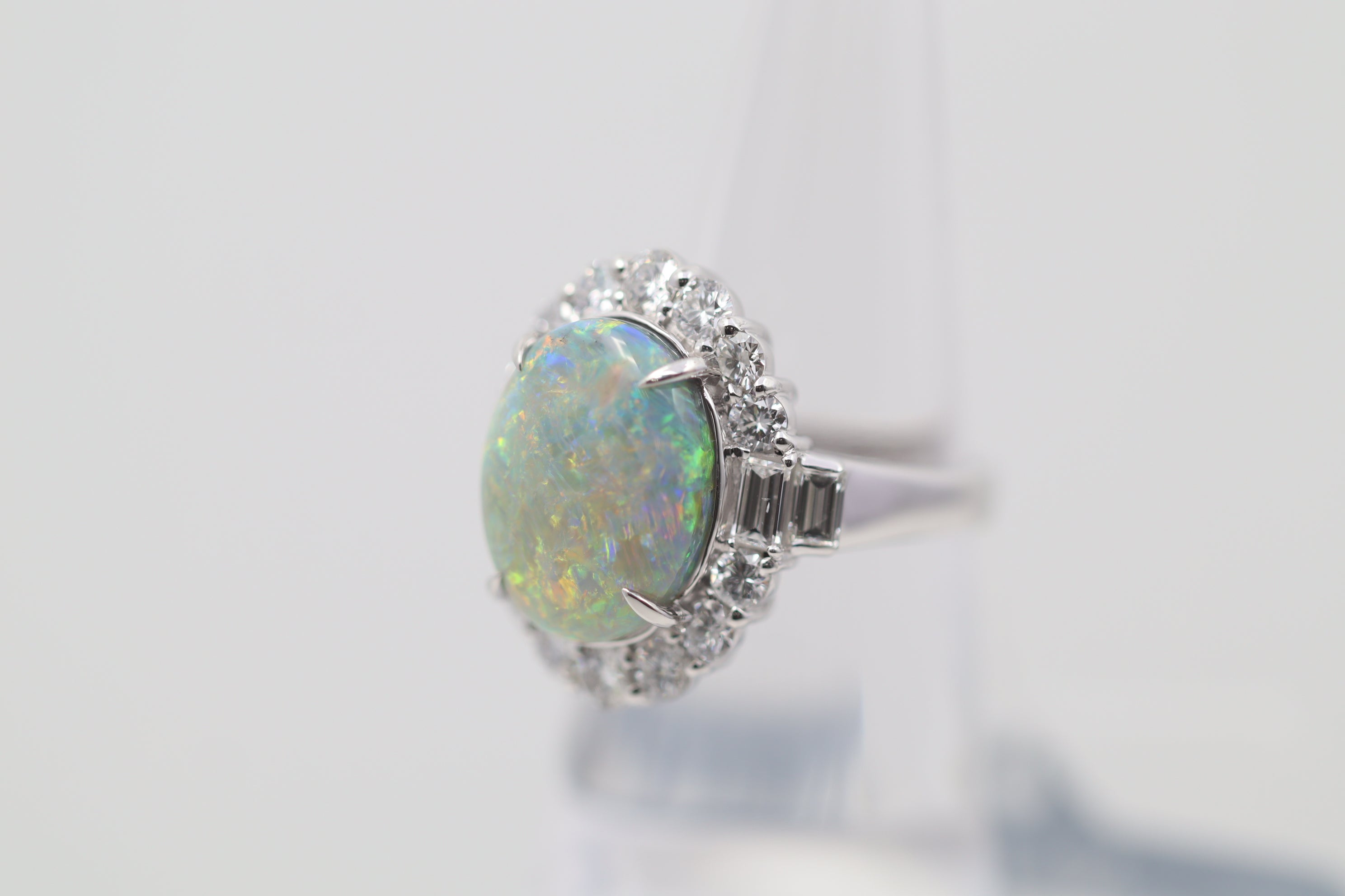 Fine Australian Black Opal Diamond Platinum Ring