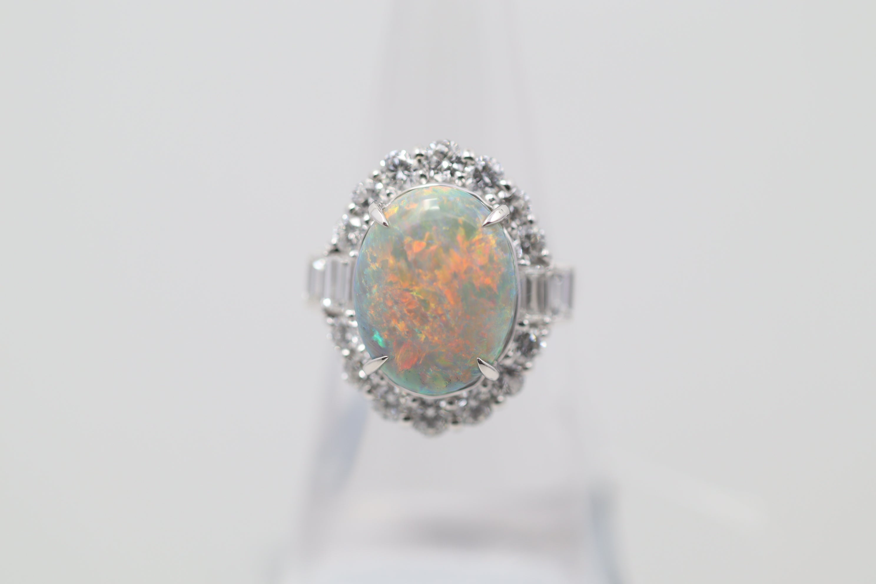 Fine Australian Black Opal Diamond Platinum Ring