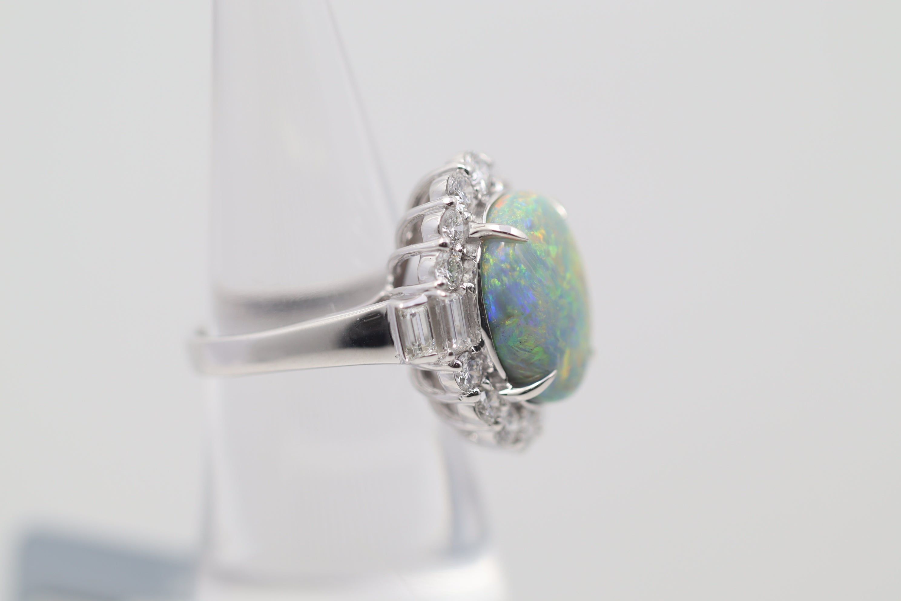 Fine Australian Black Opal Diamond Platinum Ring