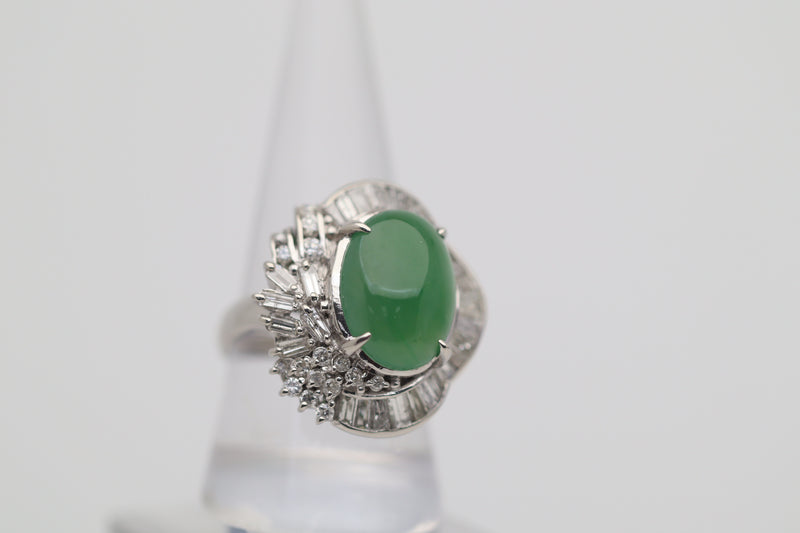 Jadeite Jade Diamond Platinum Cocktail Ring