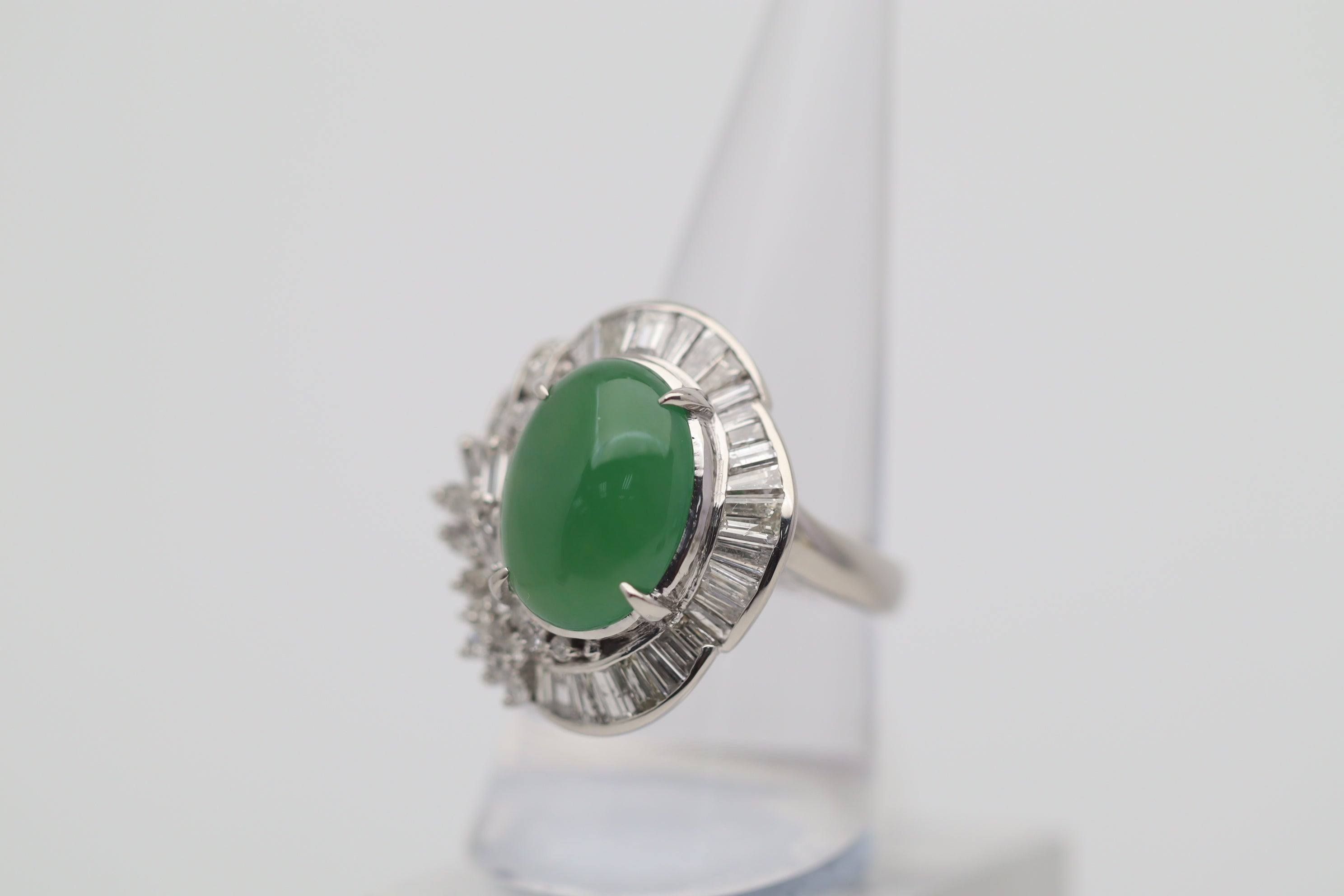 Jadeite Jade Diamond Platinum Cocktail Ring