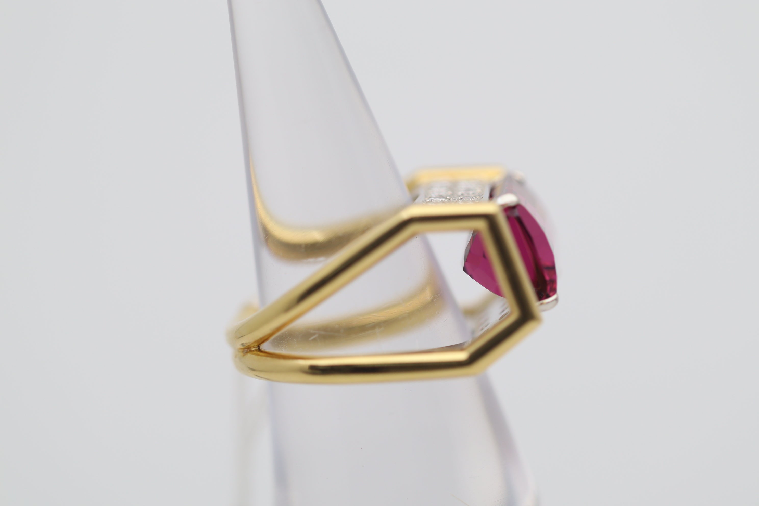 8.63 Carat Pink Tourmaline Diamond Gold & Platinum Geometric Ring