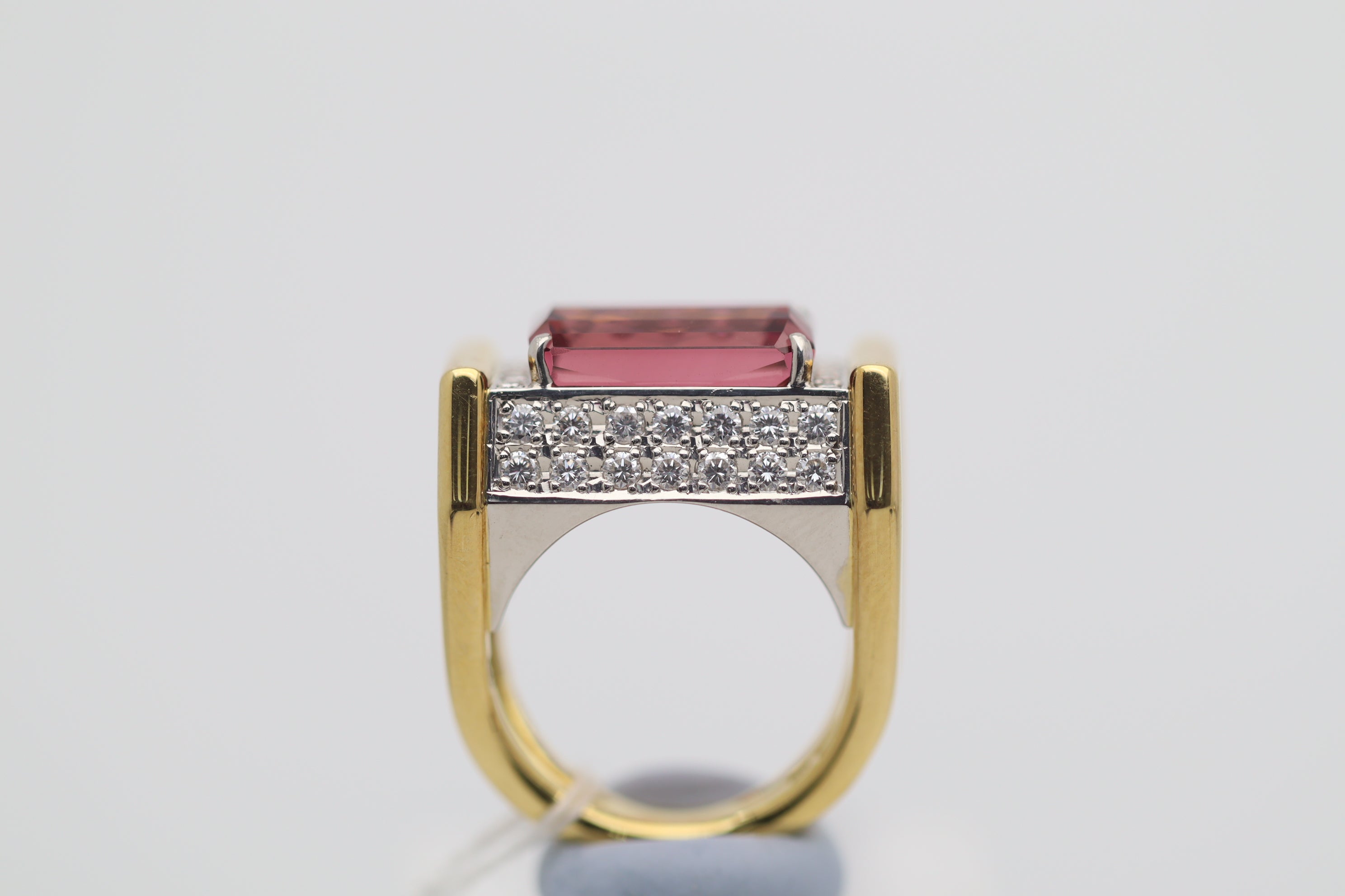 8.63 Carat Pink Tourmaline Diamond Gold & Platinum Geometric Ring