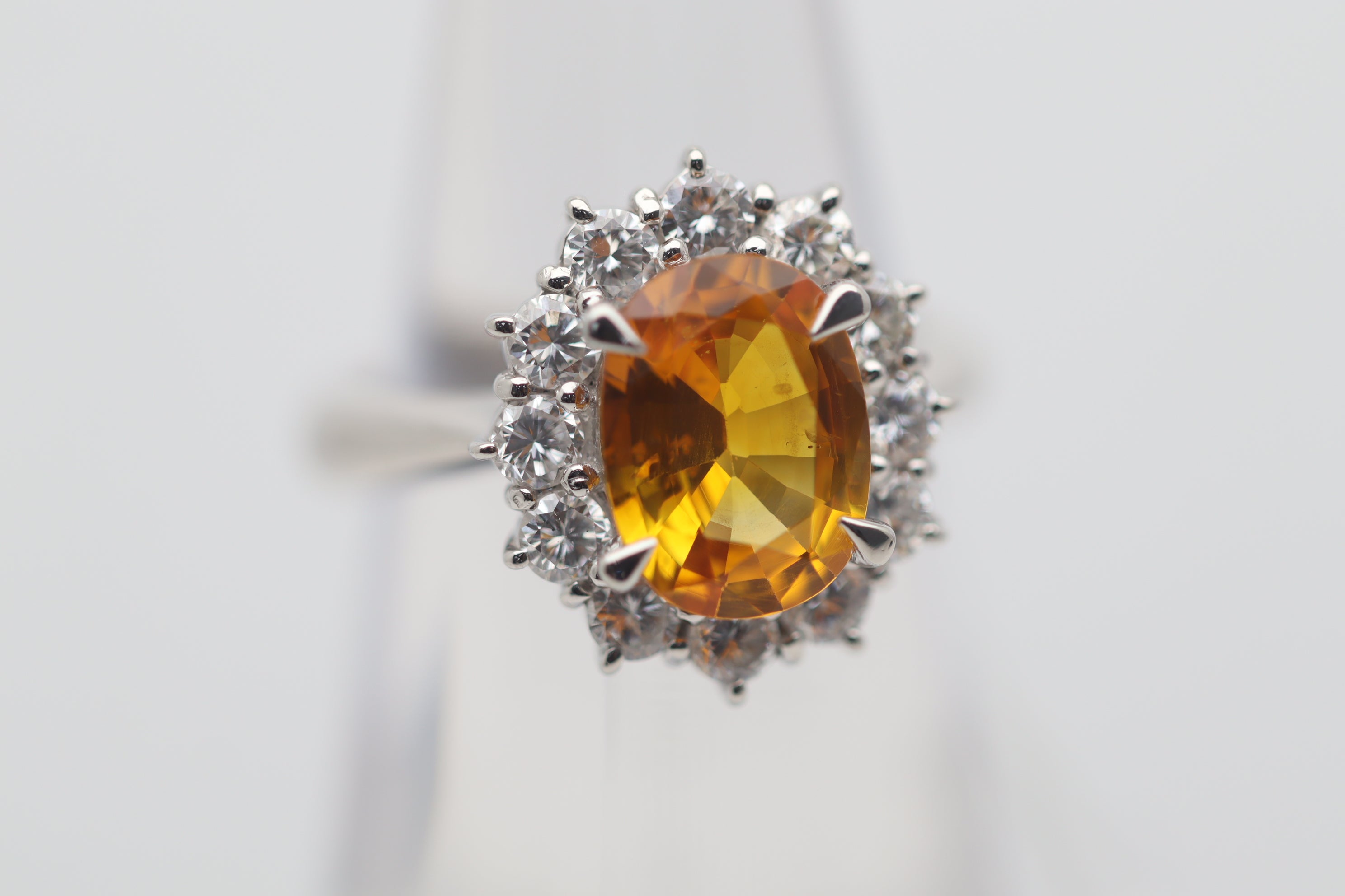 2.54 Carat Orange Sapphire Diamond Platinum Ring