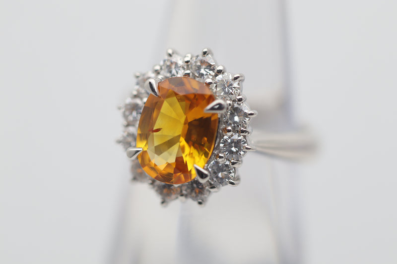2.54 Carat Orange Sapphire Diamond Platinum Ring