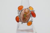 Mexican Fire Opal Diamond Gold Geometric Ring