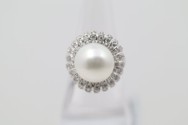 South Sea Pearl Diamond Platinum Flower Ring